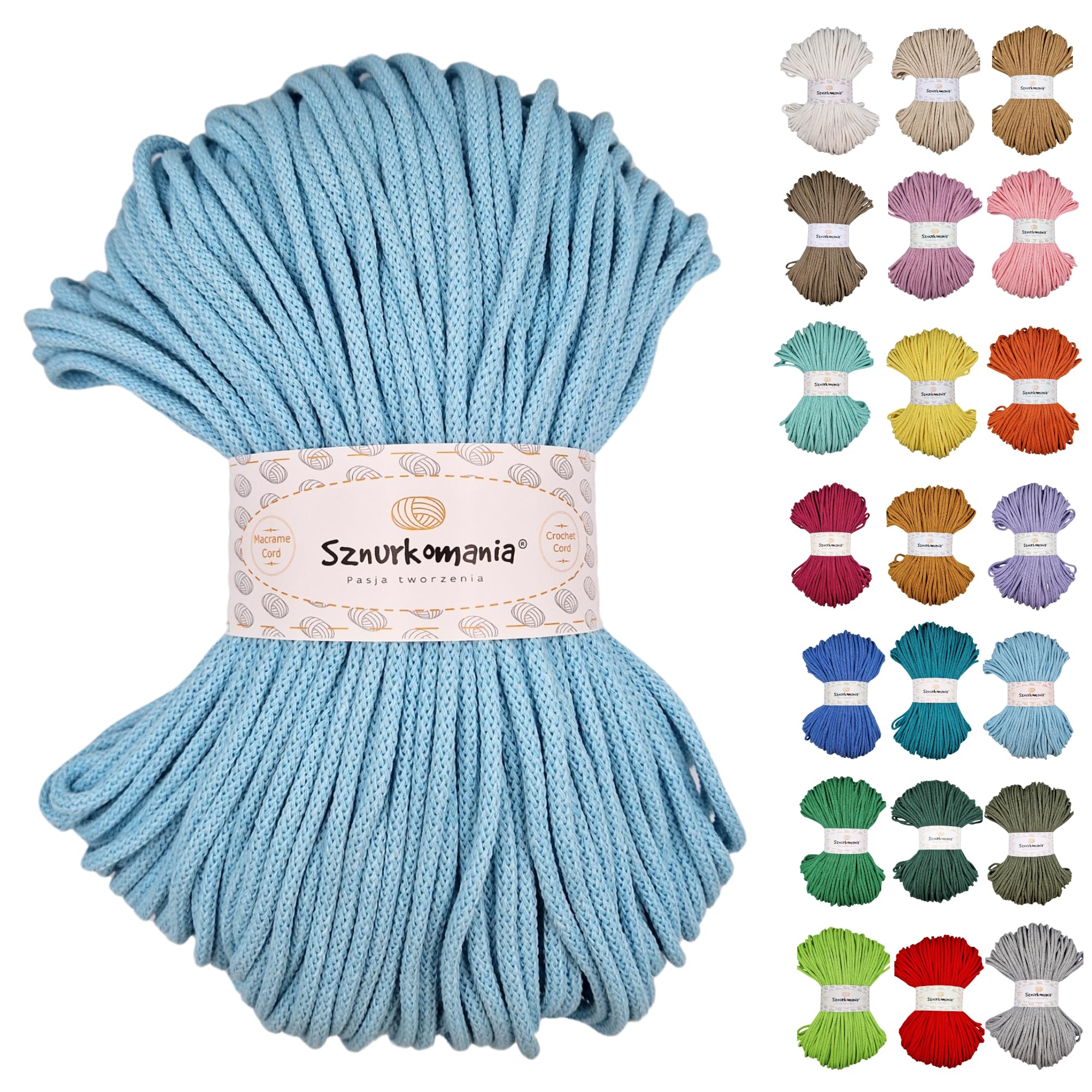 Sznurkomania Light Blue Braided Cotton Cord 5Mm 100M 46 Colours Crochet Cable Macrame Cord Macrame Yarn Premium Macrame Cord Macrame Cord Macrame Cord Macrame Cord (Light Blue)