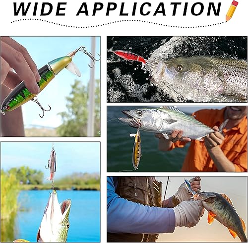 Miniatura 6 de Topwater - Señuelo de pesca de lubina, 5 señuelos de pesca Plopper, minnow con cola giratoria flotante, kit de señuelos para agua dulce y salada,