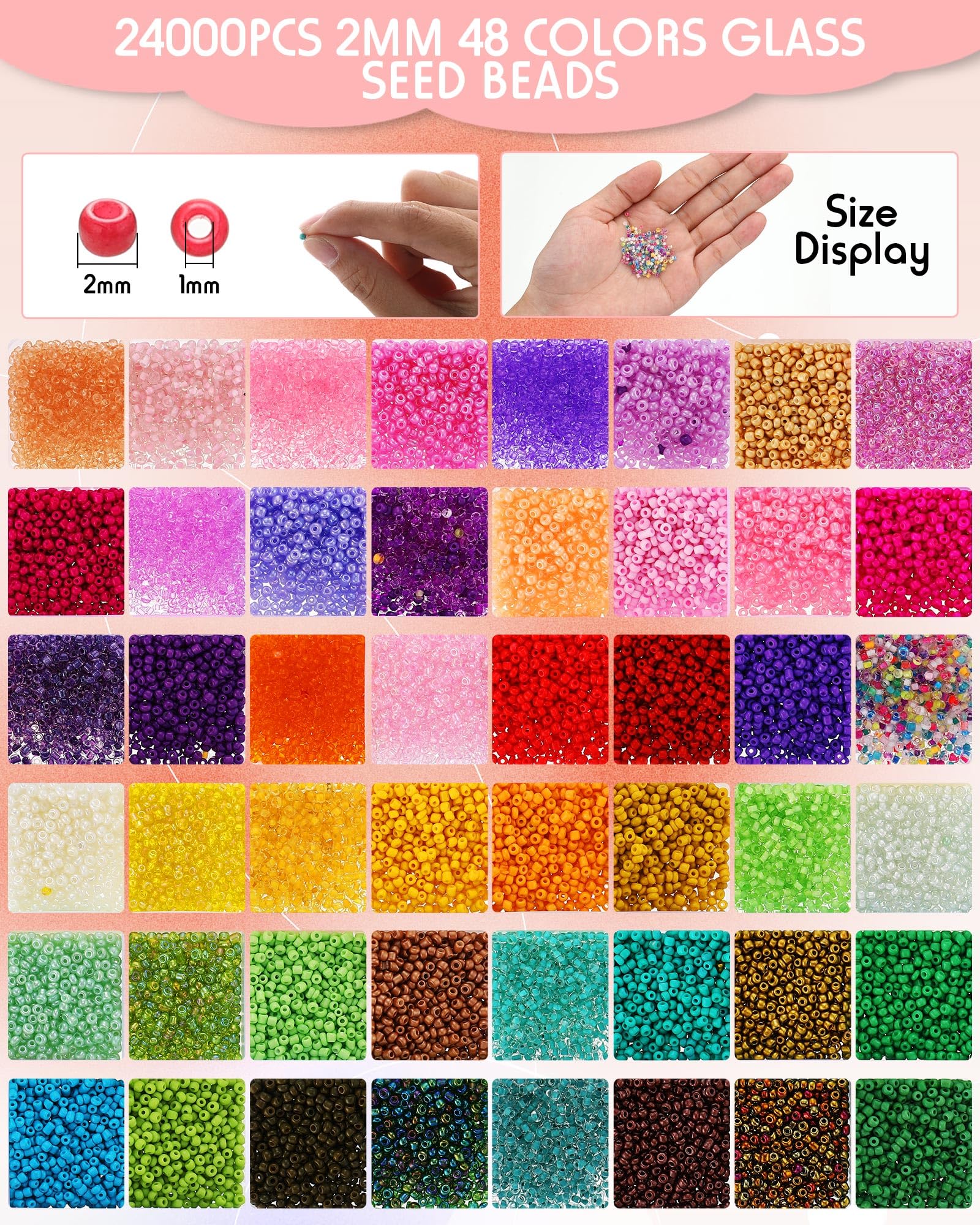 Jexine Bead Loom Kit for Adults 24000 Pcs Beading Loom Supplies with 48 Color 2 mm Glass Seed Bead Bracelets Christmas Jewelry Earring Making Tools Gifts for Girls DIY Craft - Image 3