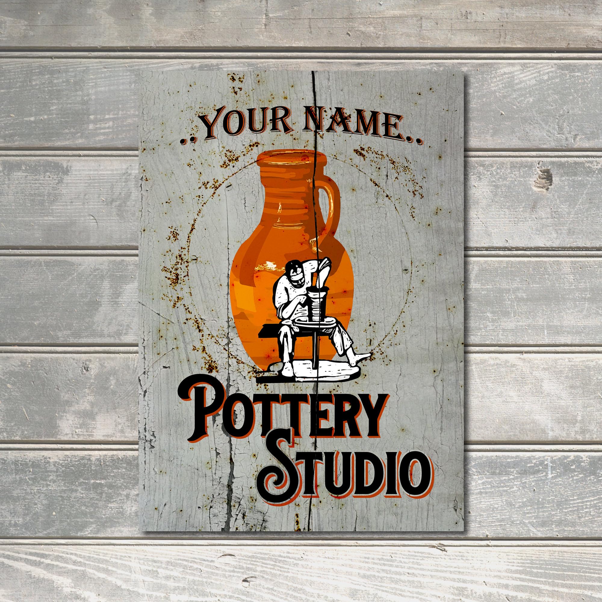 My Pixel Print Metal Personalised Custom Pottery Studio Sign Vintage Style Decor Gift Plaque