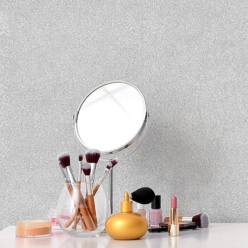 Miniatura 4 de CHICHOME Papel tapiz plateado con purpurina de 17.7 x 236 pulgadas, autoadhesivo con purpurina plateada para despegar y pegar, papel tapiz