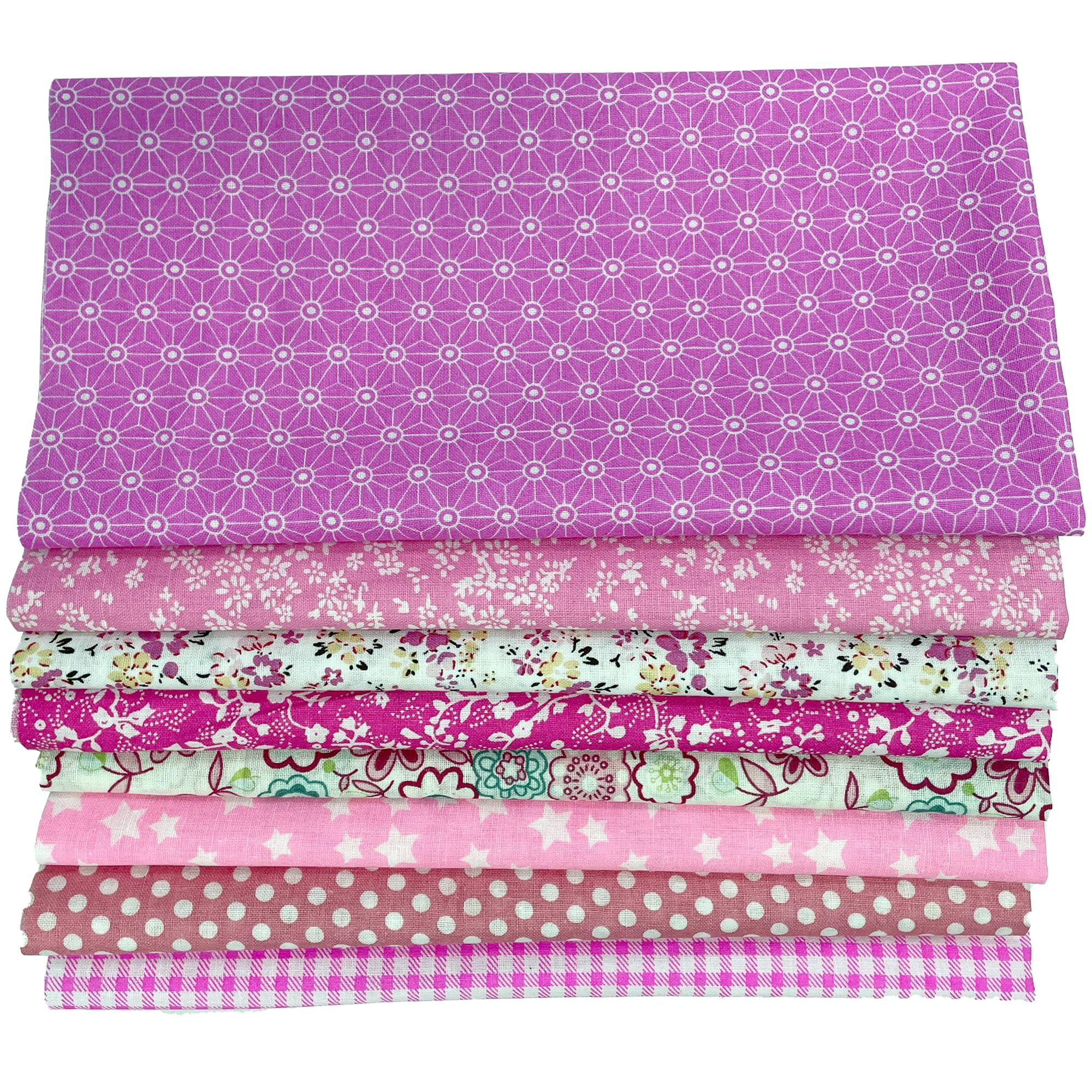 Jukway 8 stuks katoenen stofbundels 50 x 50 cm vierkanten, bedrukte patronen, katoenen stof, patchwork, doe-het-zelf, naaistof voor quilten, decoratie, plakboeken, handwerk, kunst, hobby's (roze