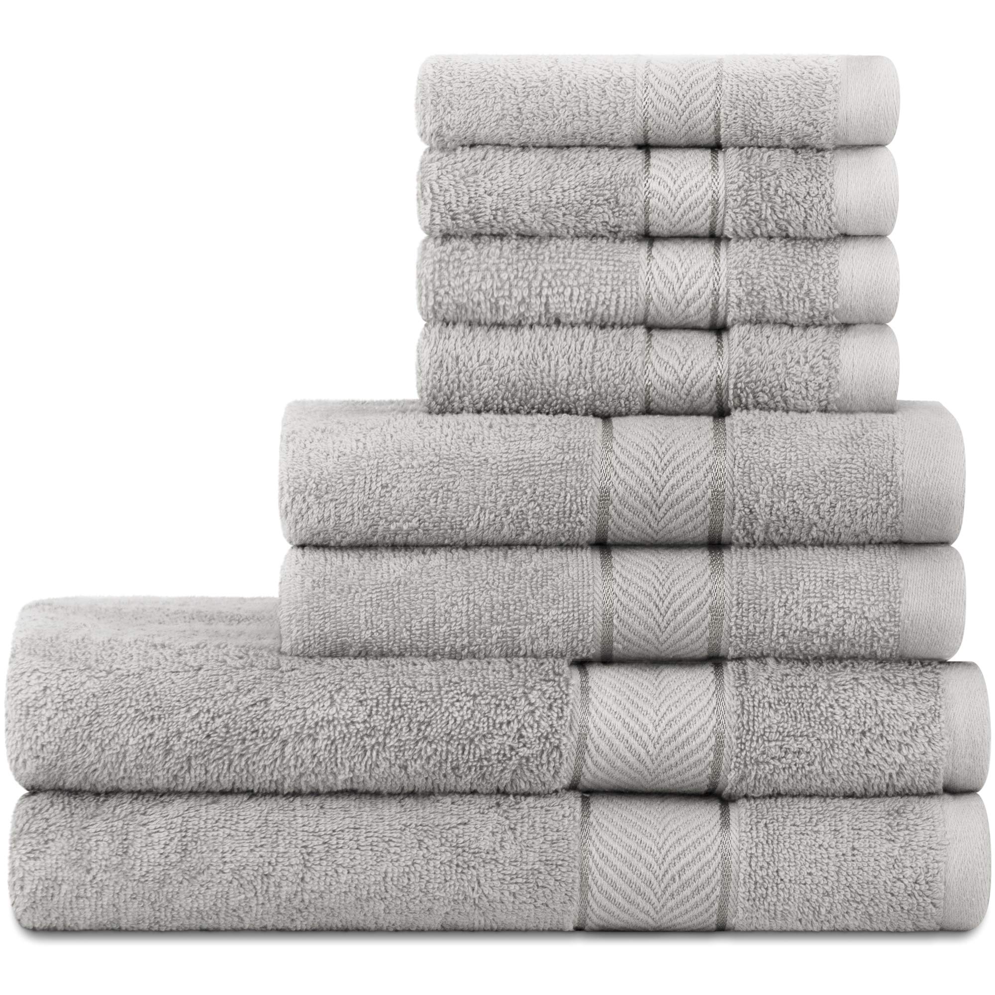 DecorRack 8 Piece Bath Towel Set, Cotton, Heavy Weight 500 GSM, Ultra Absorbent, Super Soft, 2 Bath, 2 Hand Towels, 4 Wash Cloths, Perfect for Bathroom and Guests, Grey (Set of 8)