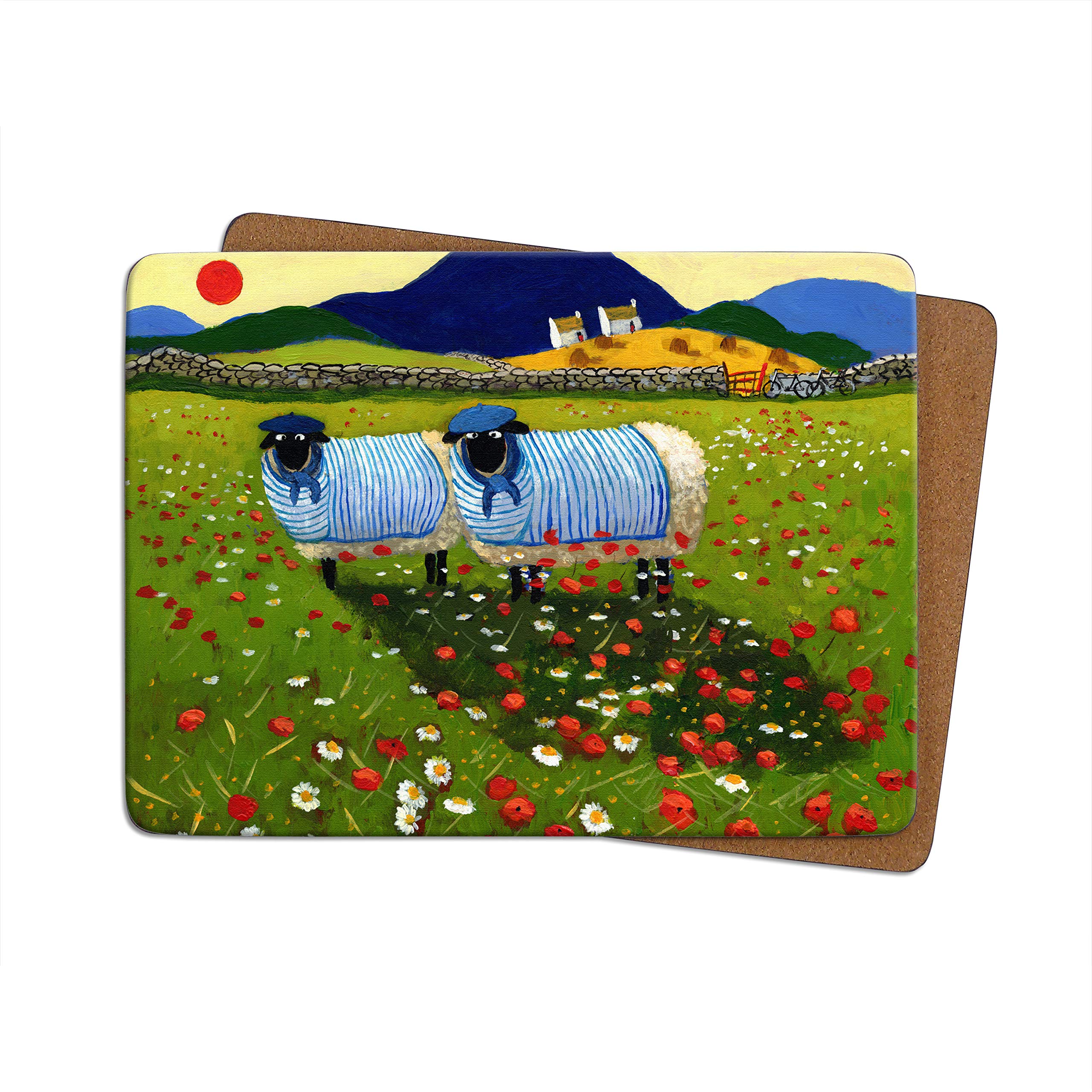 Thomas Joseph Multicolor How Do Ewe Deux Table Mat - Sheep Gift - Cork Backed Hardboard Placemat - 290Mm X 215Mm - 1 Piece