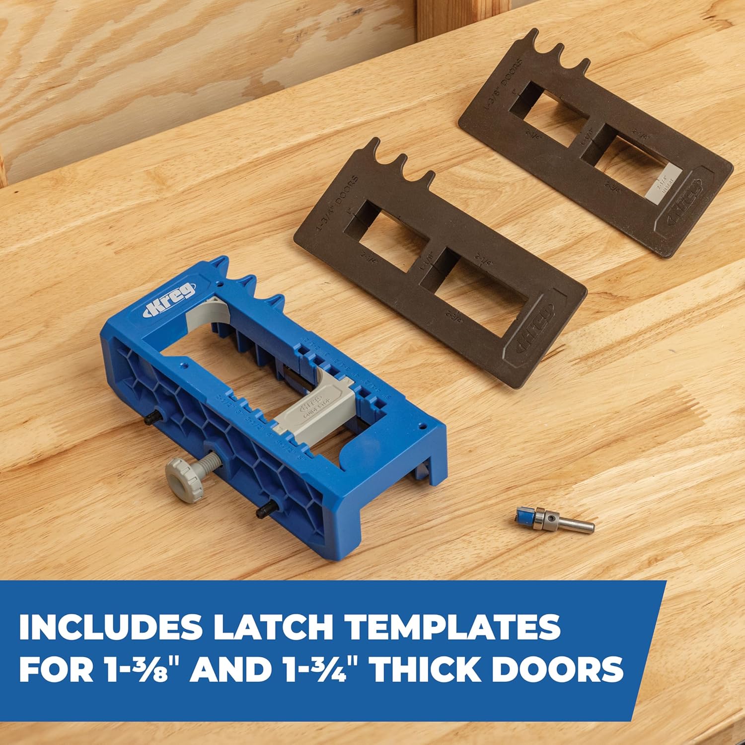 Kreg Door Hinge Routing Jig - Adjustable Jig with Router Bit Depth Guide for Precise Mortises - Professional Door Hinge Installation Tool for Interior & Exterior Doors with 2-1/2" to 5" Hinges