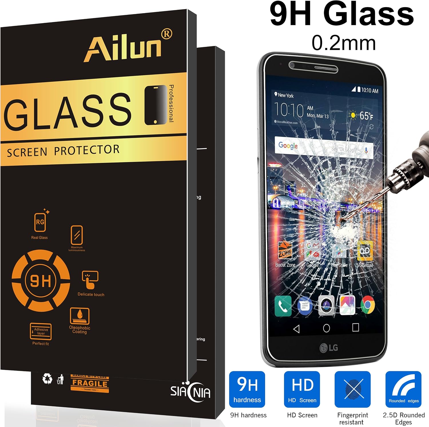 Aliun Stylo 3 Screen Protector 0.2mm 3Pack Tempered Glass for Stylo 3 Stylus 3 Ultra Clear 2.5D Edge Toughness Anti Scratch Case Friendly