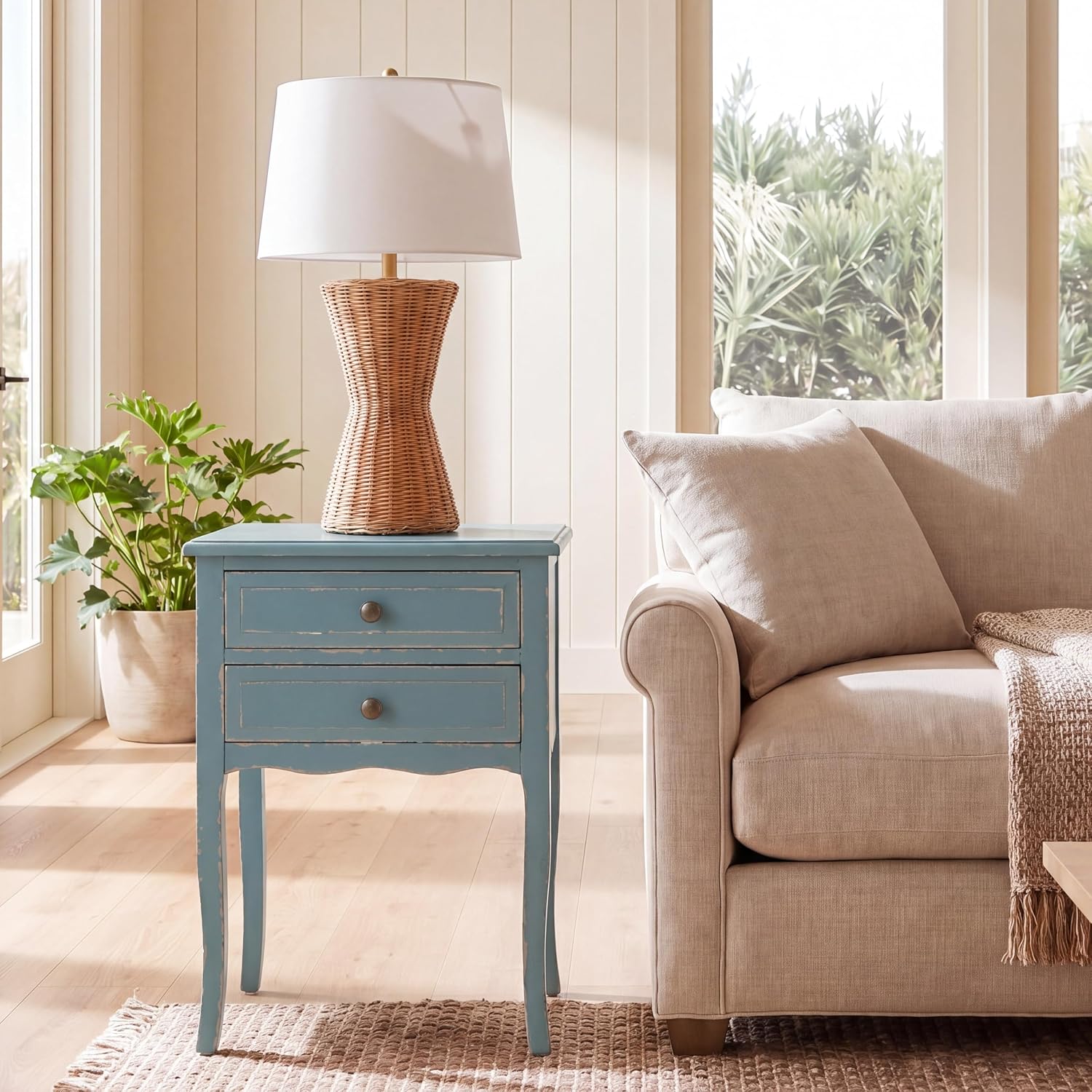 SAFAVIEH Furniture - Lori 2-Drawer End Table - Pale Blue & White Smoke - Solid Wood - Farmhouse Classic Design - Ideal for Living Room, Entryway, 18.1"W x 13"D x 26.8"H - Fully Assembled (AMH6576F)