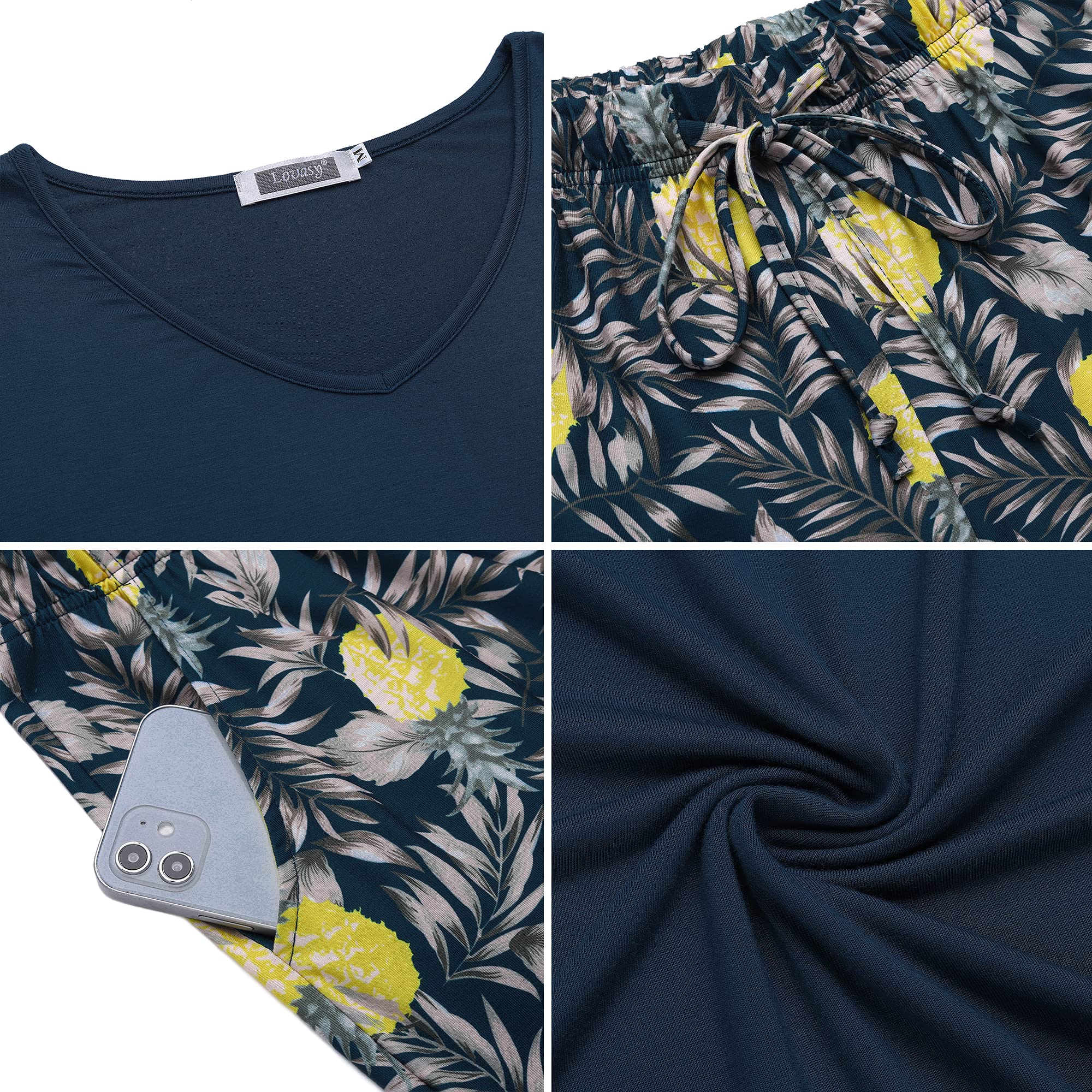 Lovasy Pigiama Donna Manica Lunga Pantaloni Lunghi Casual Scollo a V Top con Motivo a Pois Carino con Tasca Due Pezzi