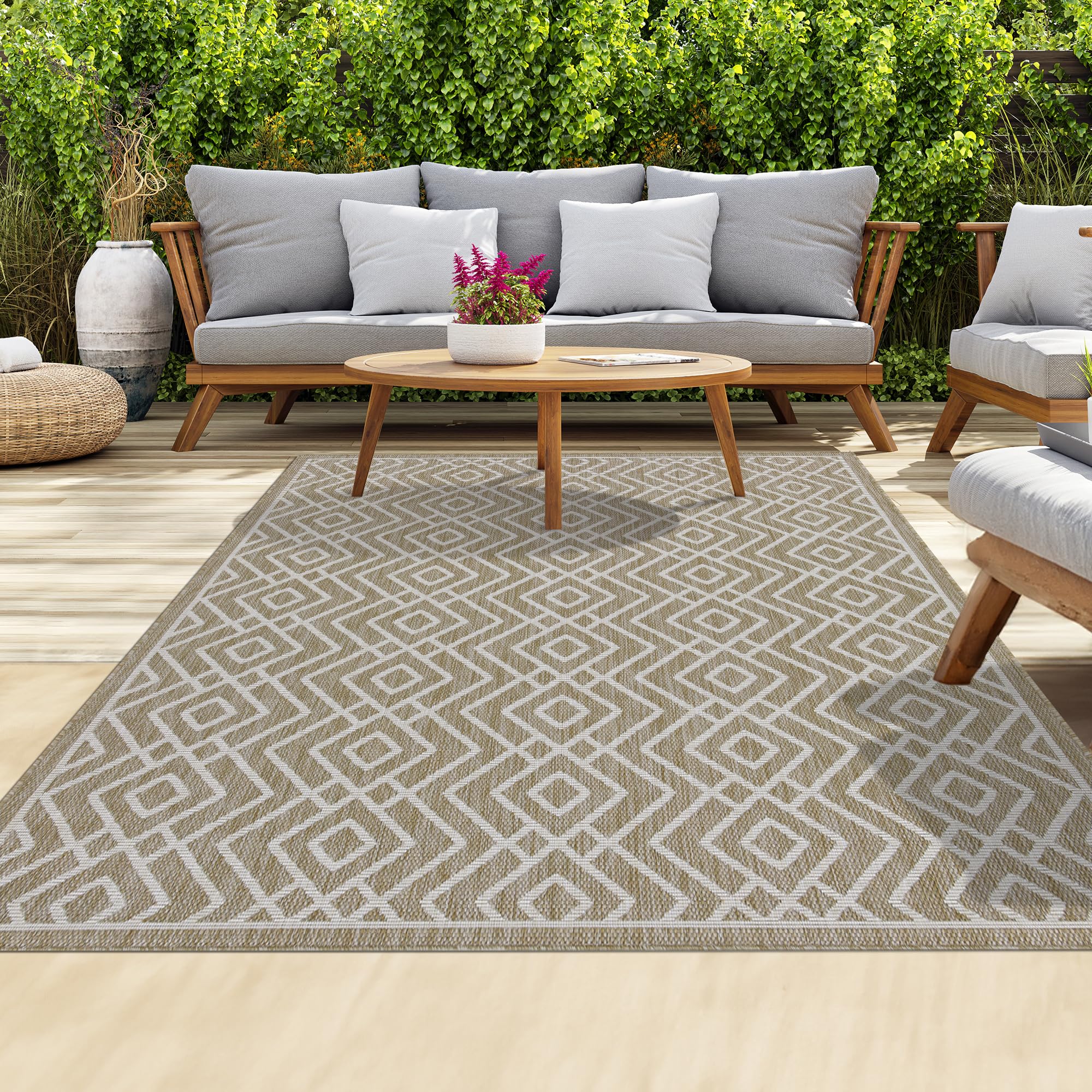 homeart Outdoor Rugs | Easy-Cleaning Indoor & Outdoor Area Rugs for Porch, Deck, Balcony, Garden, Picnic, Kitchen, Hallway | UV & Weather-Resistant Large Patio Rug Mats | Beige Cream, 200 x 290 cm — image 1