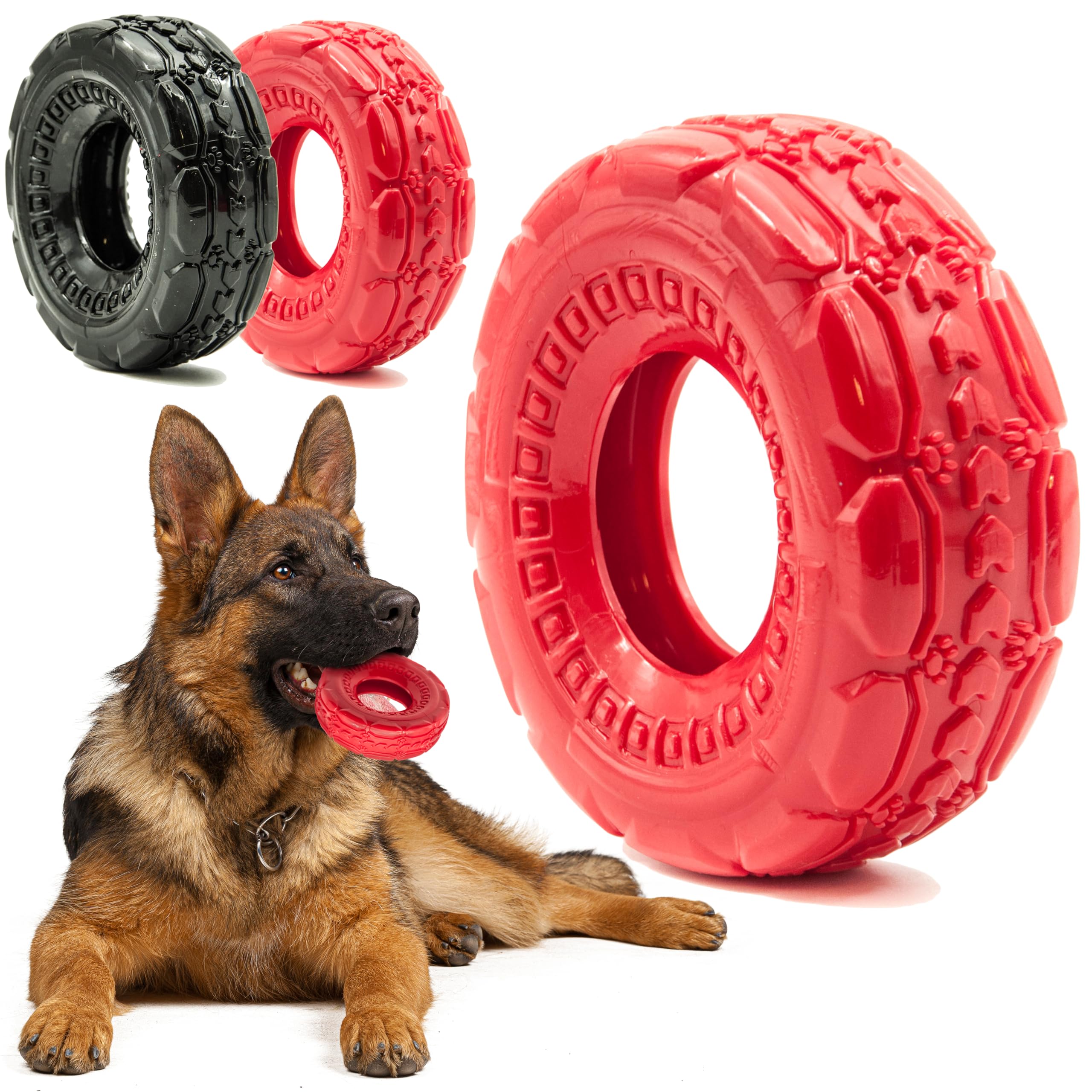 Lot de 2 jouets à mâcher en caoutchouc pour chien de 12,7 cm | TPR Tough Dog Toys Large Medium | Roue de pneu | Jouets interactifs pour chien pour l'ennui | Jouets flottants pour chien | Jouets de