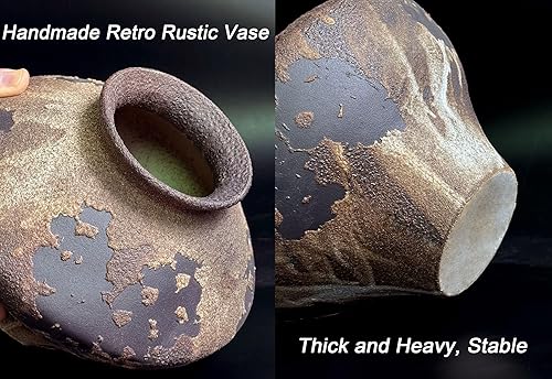 Miniatura 3 de GeLive Jarrón Rústico de Cerámica Marrón Jingdezhen Hecho a Mano Jarrón de Cerámica Vintage para Plantas Frescas y Secas Centro de Mesa Jarrón Wabi