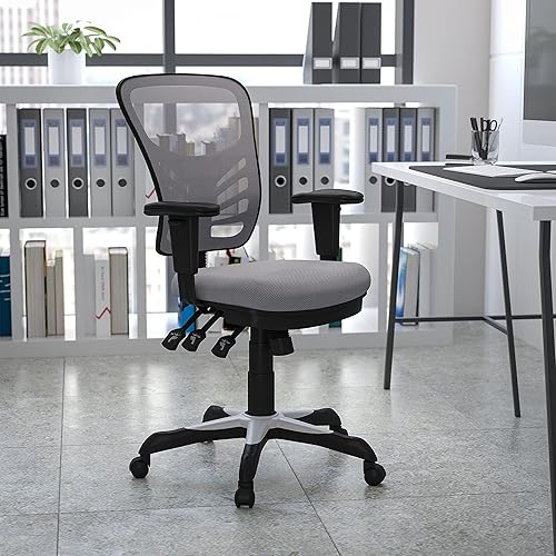 Miniatura 120 de Flash Furniture Nicholas Silla giratoria de oficina y juegos, ergonómica, de malla con soporte lumbar y altura ajustables, color negro Negro -,Malla