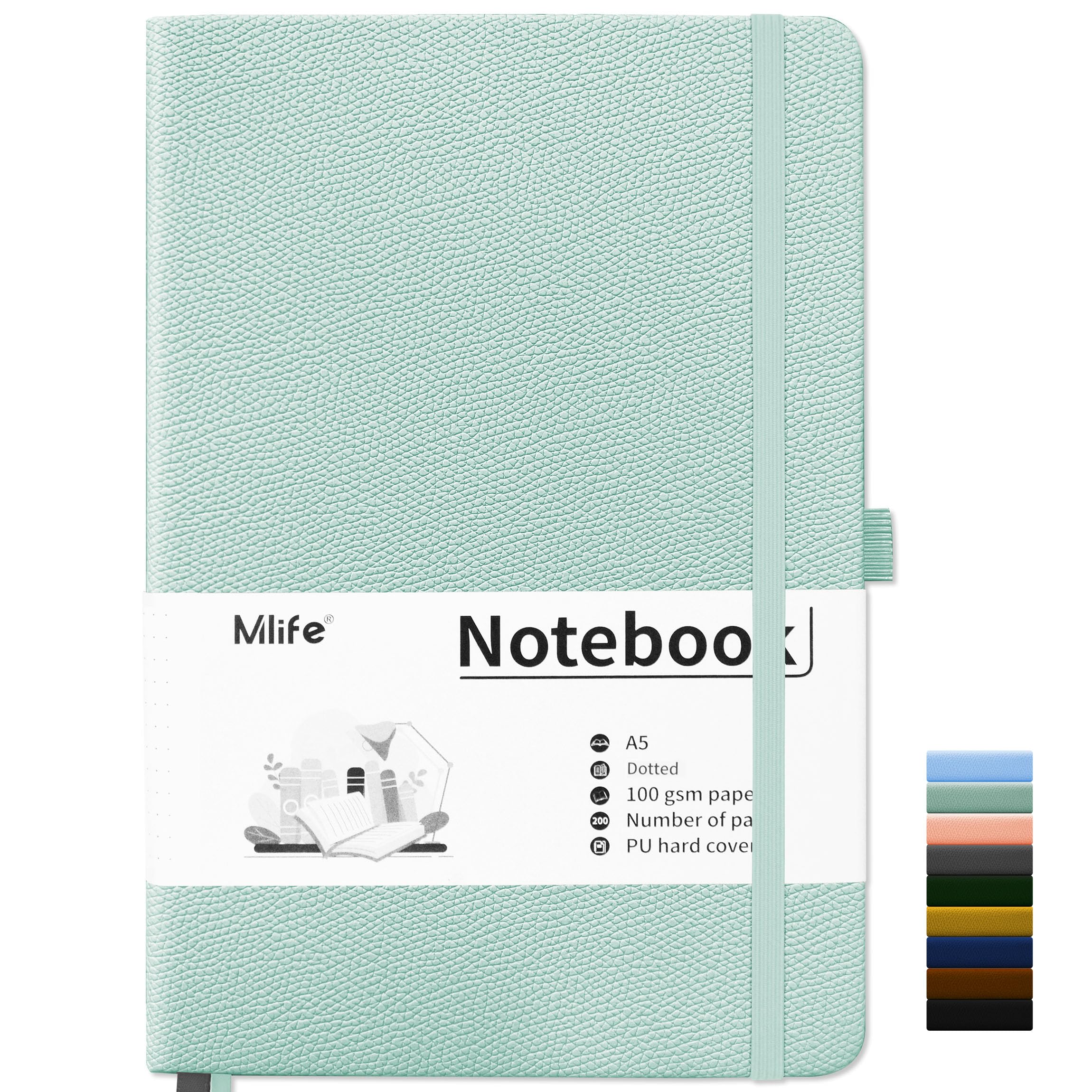 Mlife A5 Notebook-Bullet Dotted Journals,200 Pages Hardcover Dotted Notebook,100 Gsm Thick Paper,PU Hard Cover,Notepad 5.75" x 8.38"for Planning Study