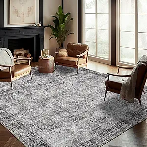 Washable Area Rug 10'x14' Boho Design Non-Shedding Easy Care Ideal for High Traffic Areas in Living Room Bedroom Office Coffee Table Kitchen Large Carpet