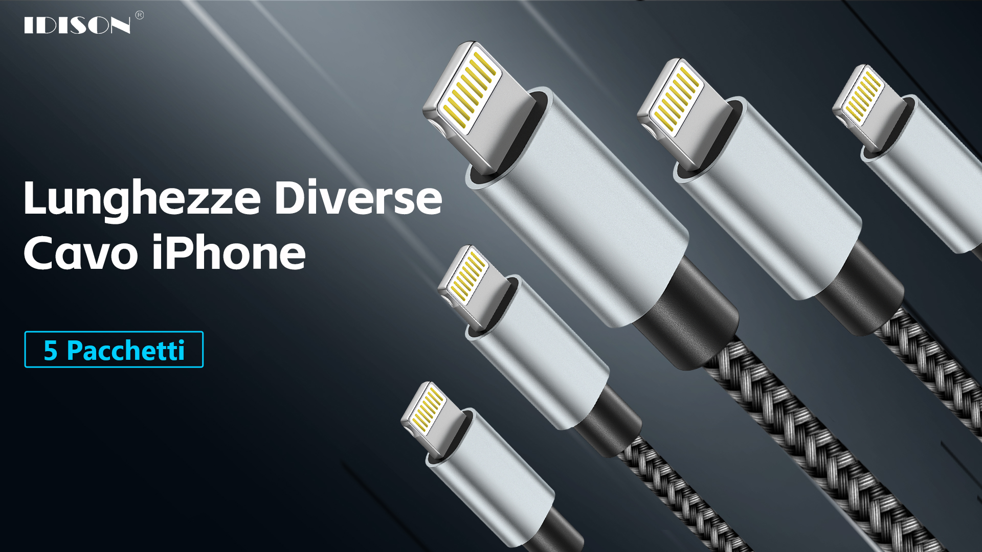 IDISON Cavo iPhone 5 Pezzi multi,Cavetto iPhone usb lungo 2 Metri+2m +3mt+1m+1metro,Cavo lightning MFi,Cavo Ricarica iphone Cavi iphone Nylon per iPhone 14 13 12 11 Pro Mini Max XS XR 8 Plus 7