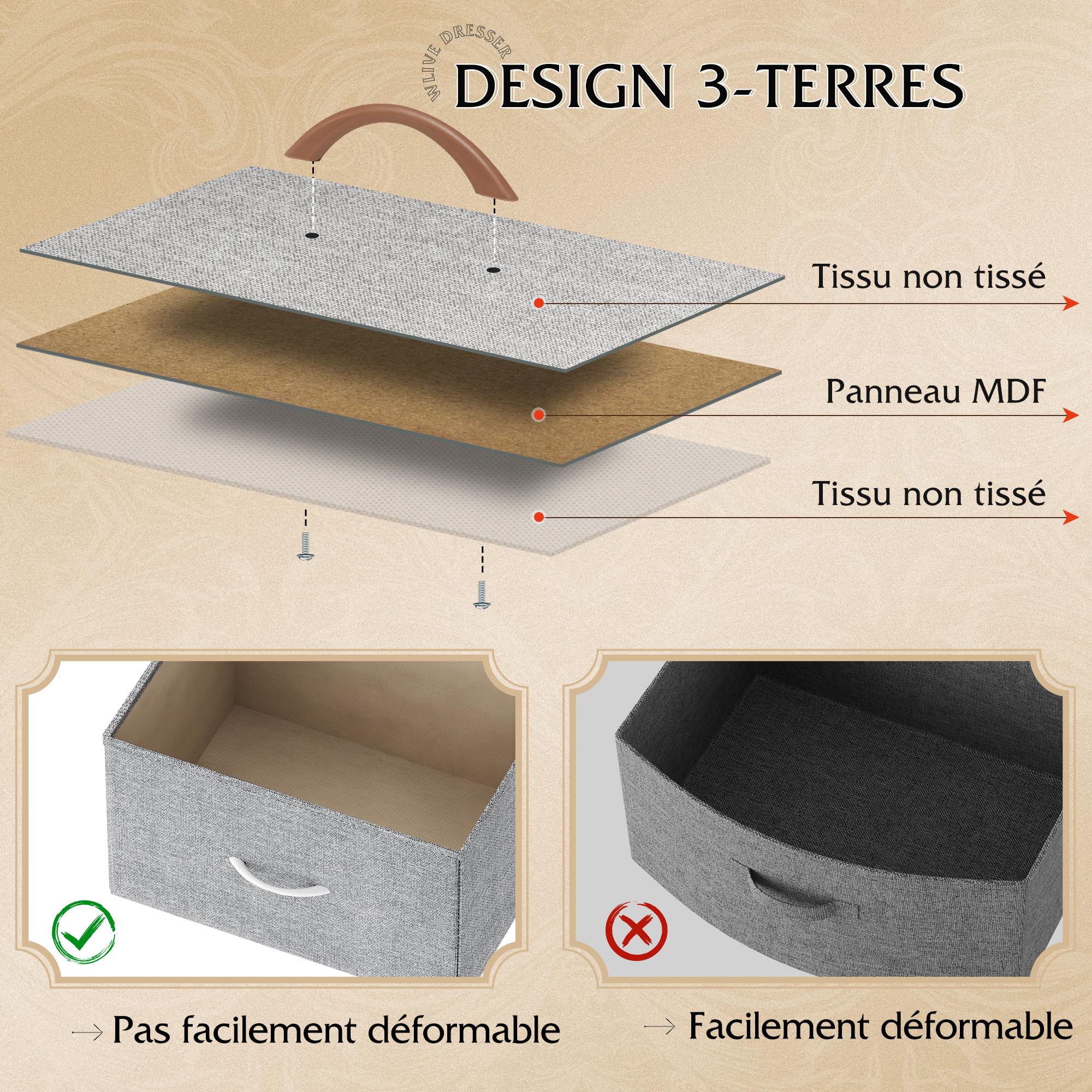 WLIVE Commode en Tissu avec Tiroirs pour Chambre à Coucher, Armoire en Tour avec Structure en Acier, Adaptée pour Le Salon, la Chambre d’Enfants (Gris Clair, 4 Tiroirs)