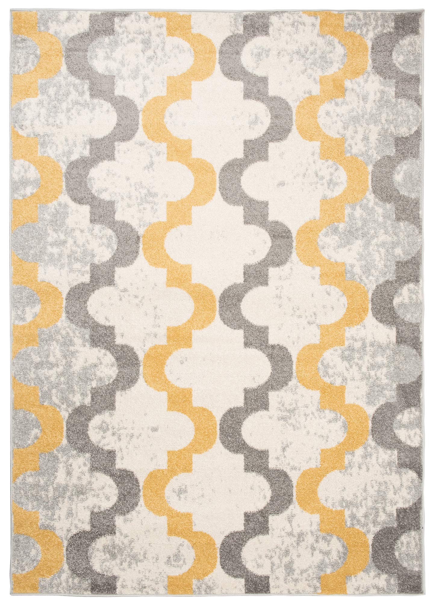 Tapiso LAZUR dywan do salonu, krótkie runo, nowoczesny design, ornament, wzór szary, kremowy, żółty, marokański, geometryczny kratka, ÖKOTEX 180 x 260 cm