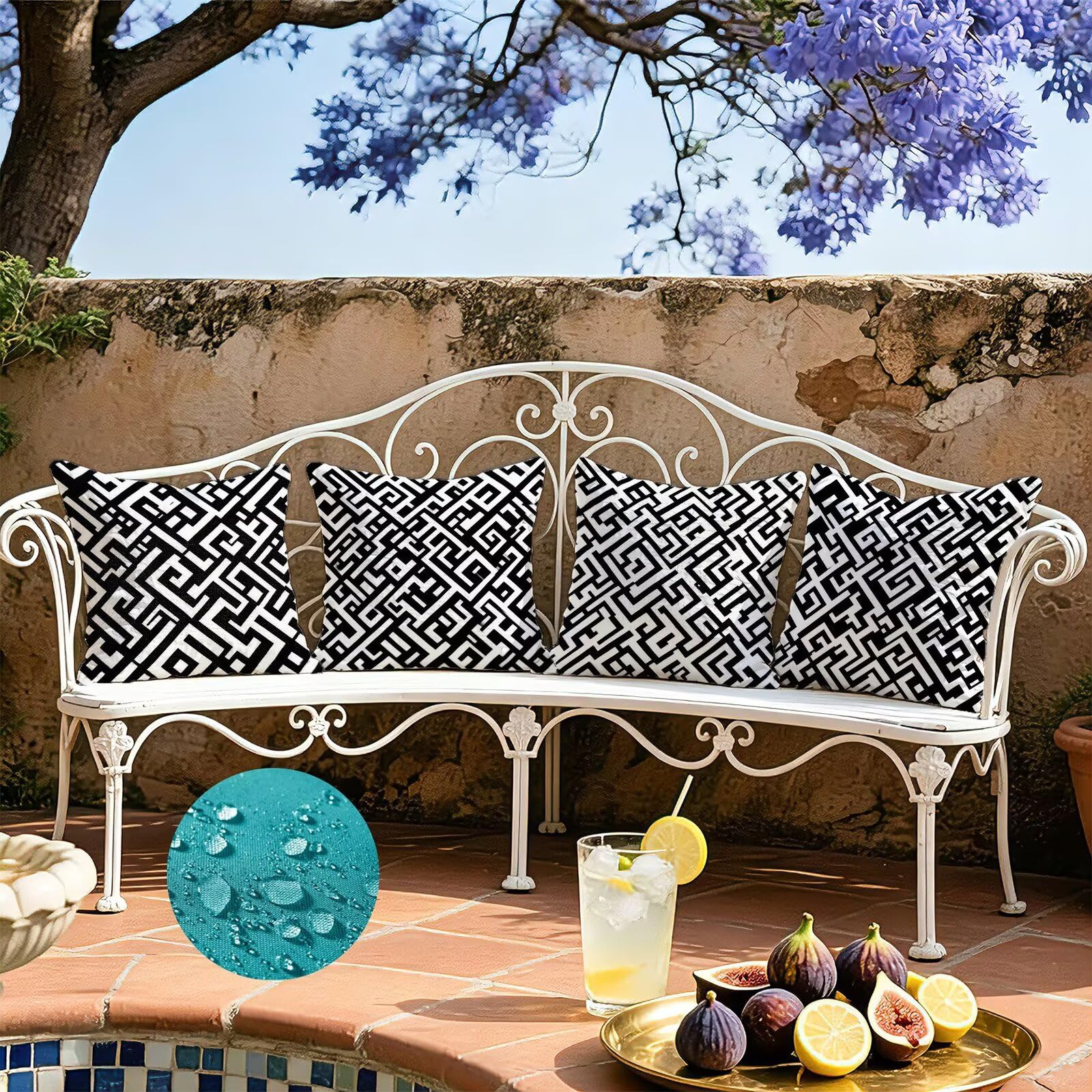 Cojines Exterior En Blanco Y Negro Funda Almohada 45x45 Juego de 4, Cod-400