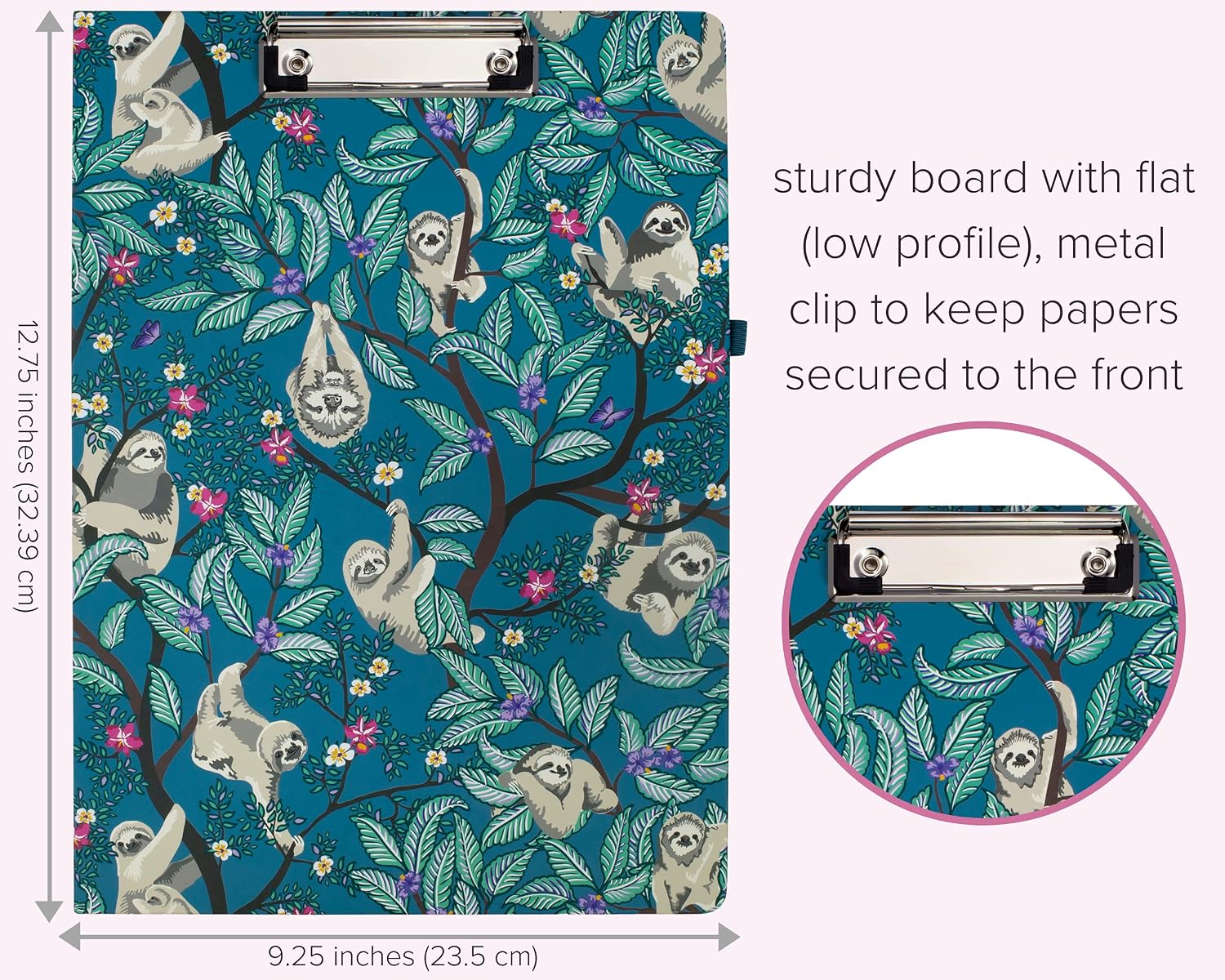 Vera Bradley Clipboard Folio with Refillable Lined Notepad, Blue Padfolio with Interior Pocket and Pen Loop, Hanging Around (Sloths)