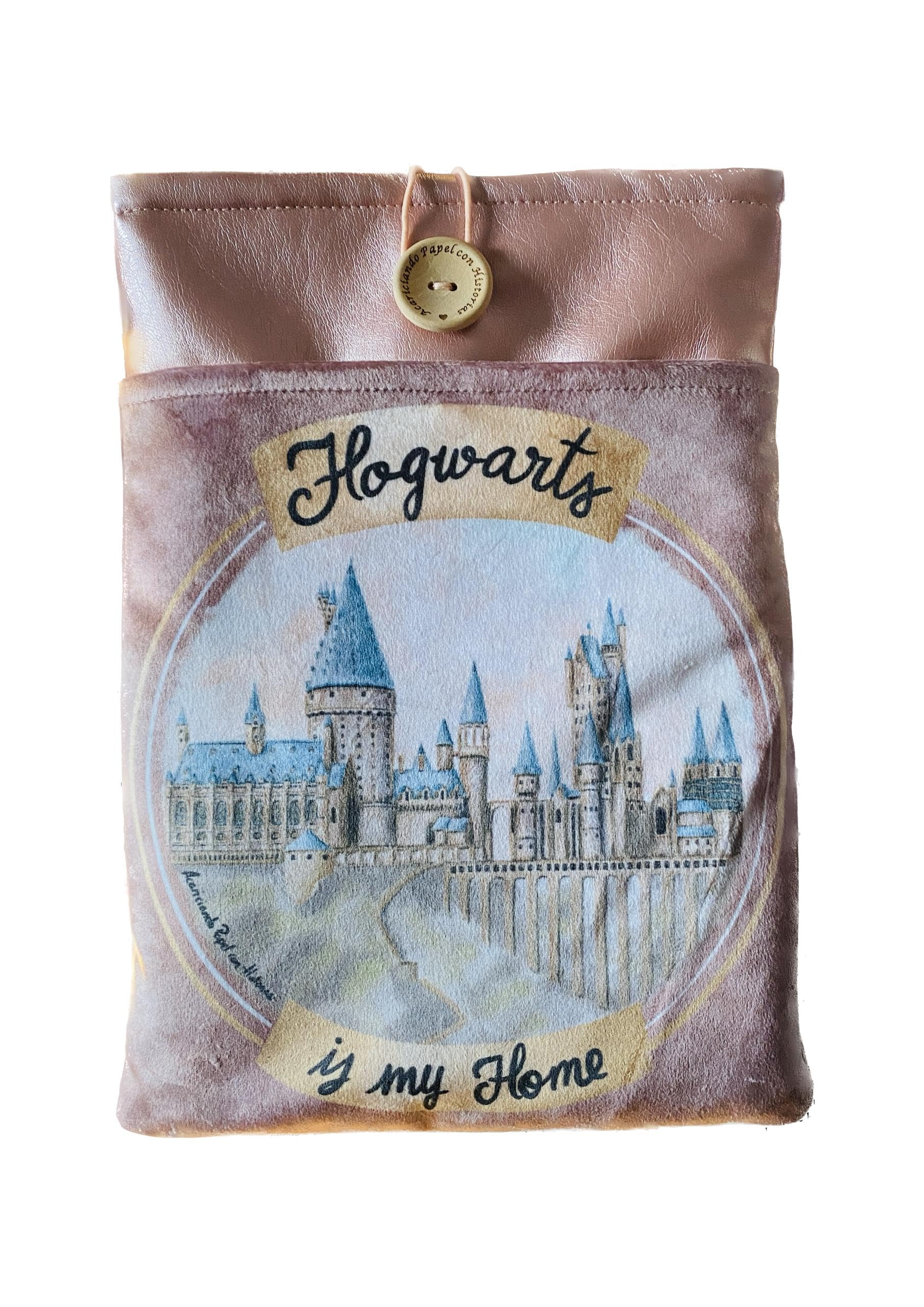 Funda artesanal grande de terciopelo para libros y tablets de Hogwarts + marcapáginas regalo, algodón ecológico, acolchada, bolsillo delantero y cierre de botón. Regalo ideal para adolescentes