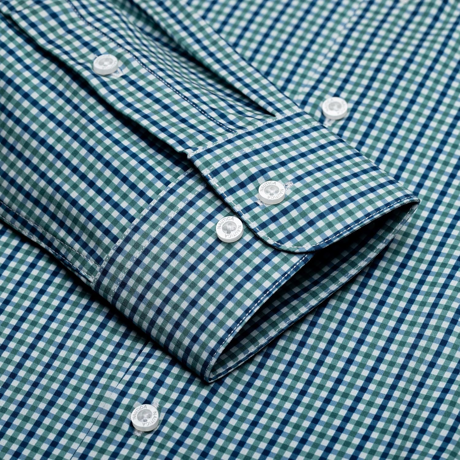 Nautica Slim Fit Mens Plaid Performance Dress Shirts Long Sleeve Wrinkle Free Formal 4-Way Stretch Cooling Technology - Image 5