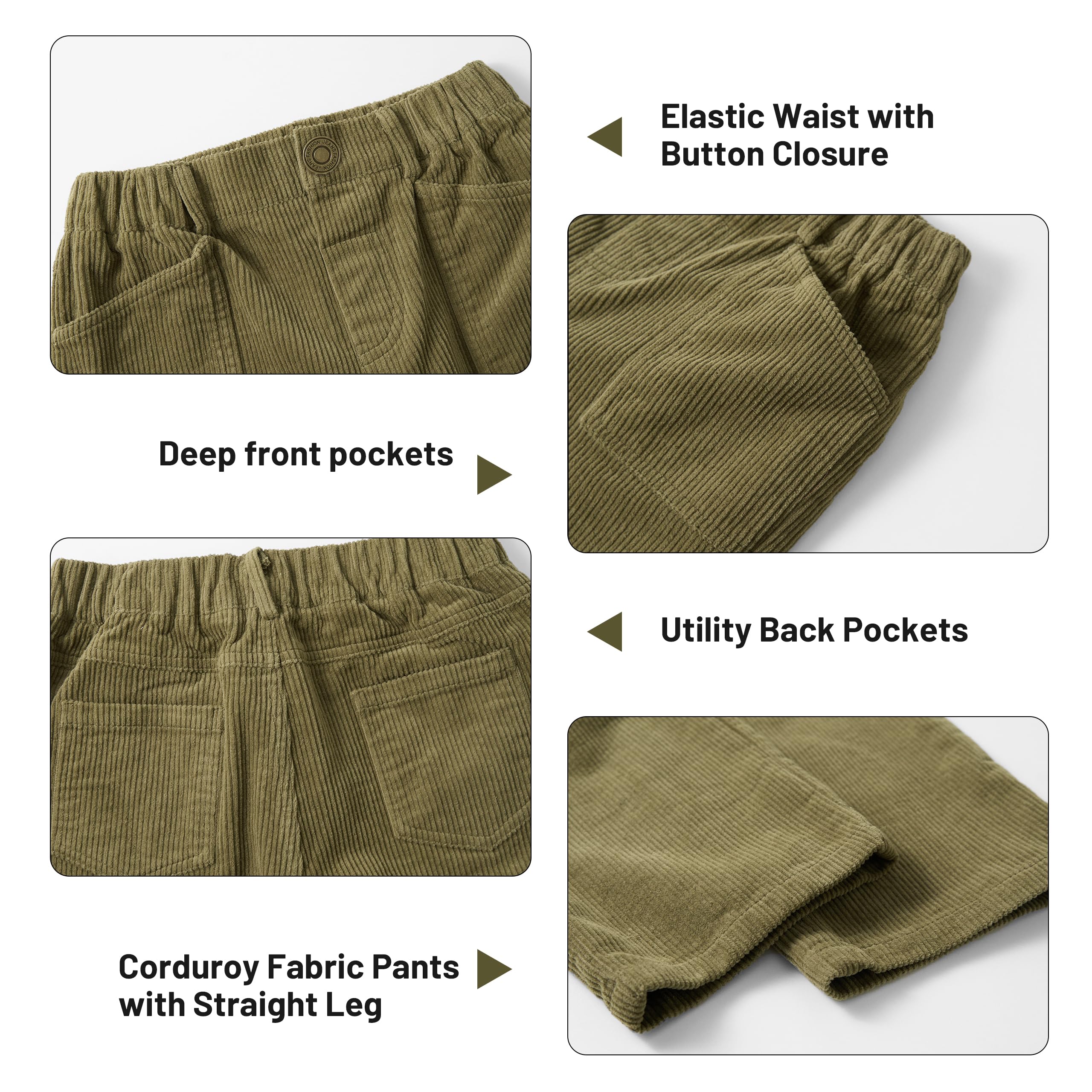 Rolanko Ragazze Pantaloni di Velluto a Coste, Pantaloni Lunghi a Gamba Tesa con Elastico in Vita per Bambini