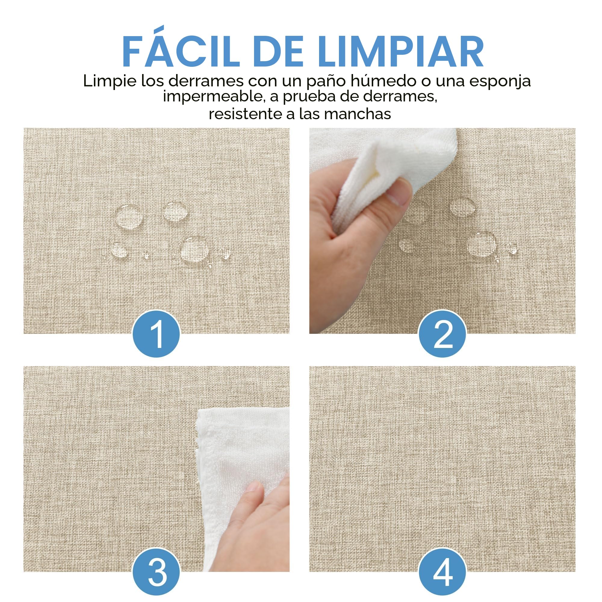 Mantel de Lino Beige Antimanchas Lavable Impermeable 135x160 cm para Comedor Jardín Fiesta Bodas Hogar
