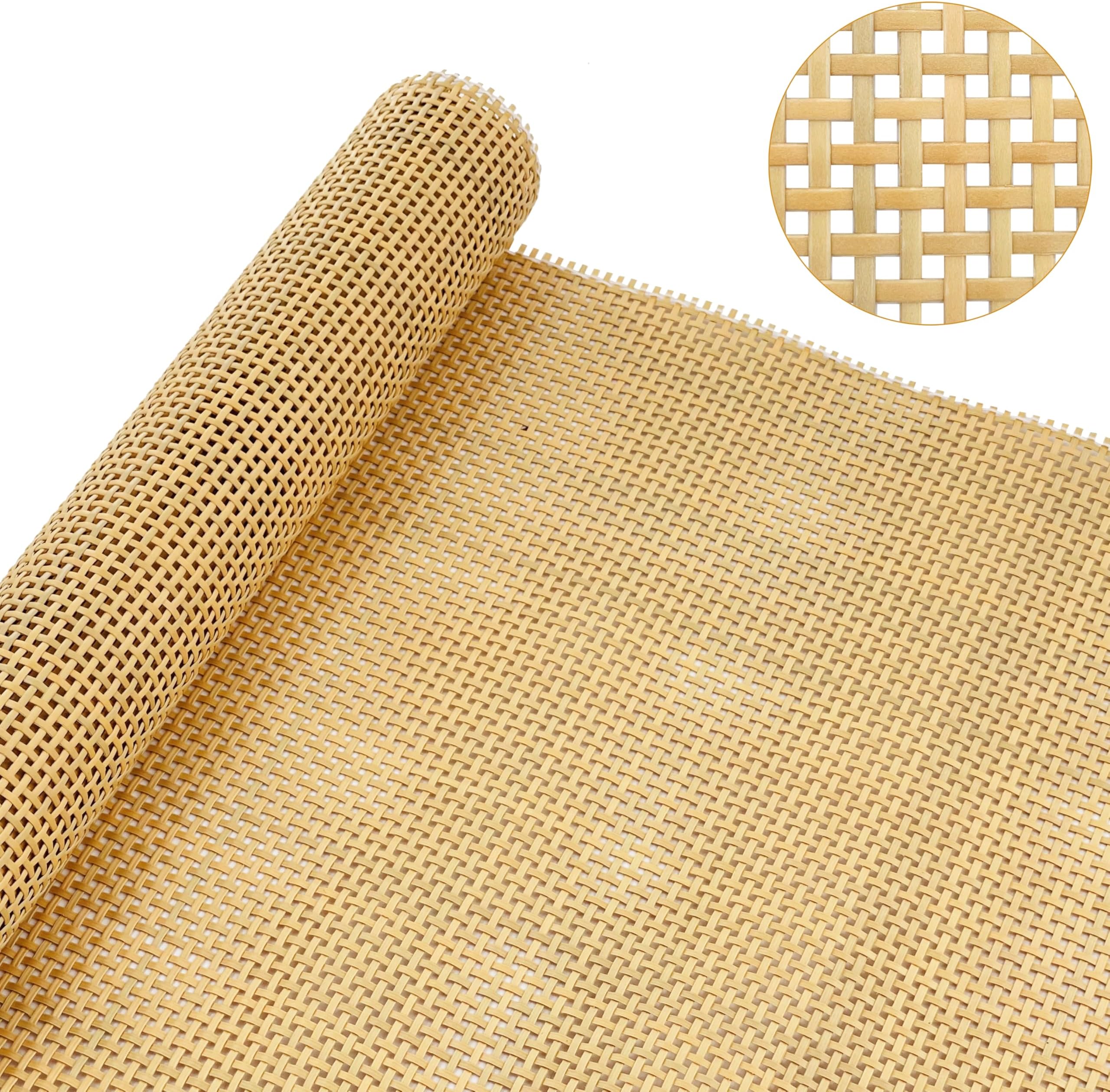 Plastic Rattan Square Webbing Roll, 16 in x 6.6 Ft, Faux Cane Webbing for DIY Home Decor Projects, Pre-Woven Open Mesh for Furniture, Bed, Cabinet, Wardrobe, Room Divider, Light Shade