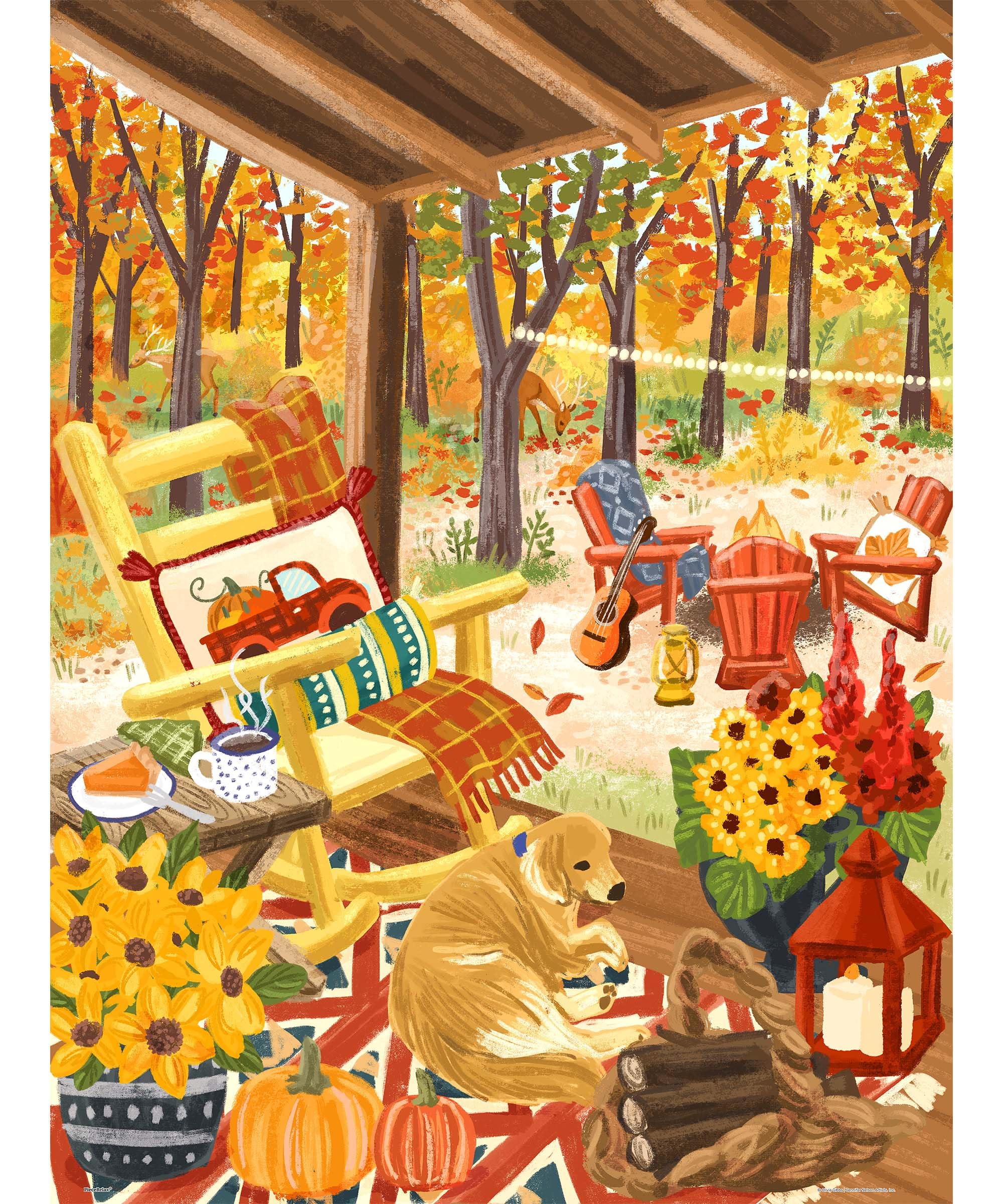 PieceRelax PieceClicks Plastic Jigsaw Puzzles for Adults 1000 Pieces - Olivia Gibbs - Fall Porch - 25.2 X 18.9 Inches, Most Satisfying Table Games, No Glue Needed [U1094]