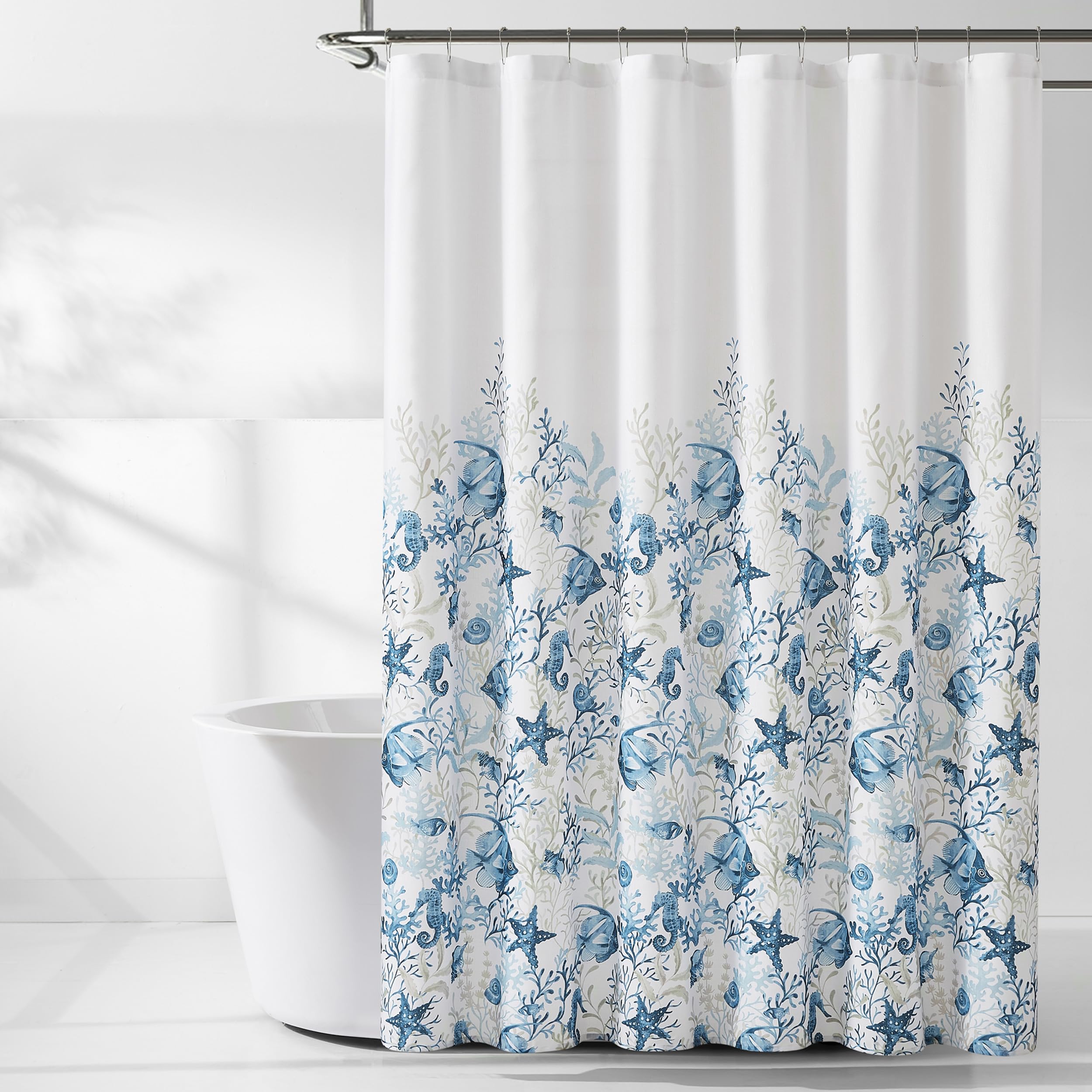 Rideau de douche bleu à texture de lin aquarelle Lush Decor Oceana 183x183 cm