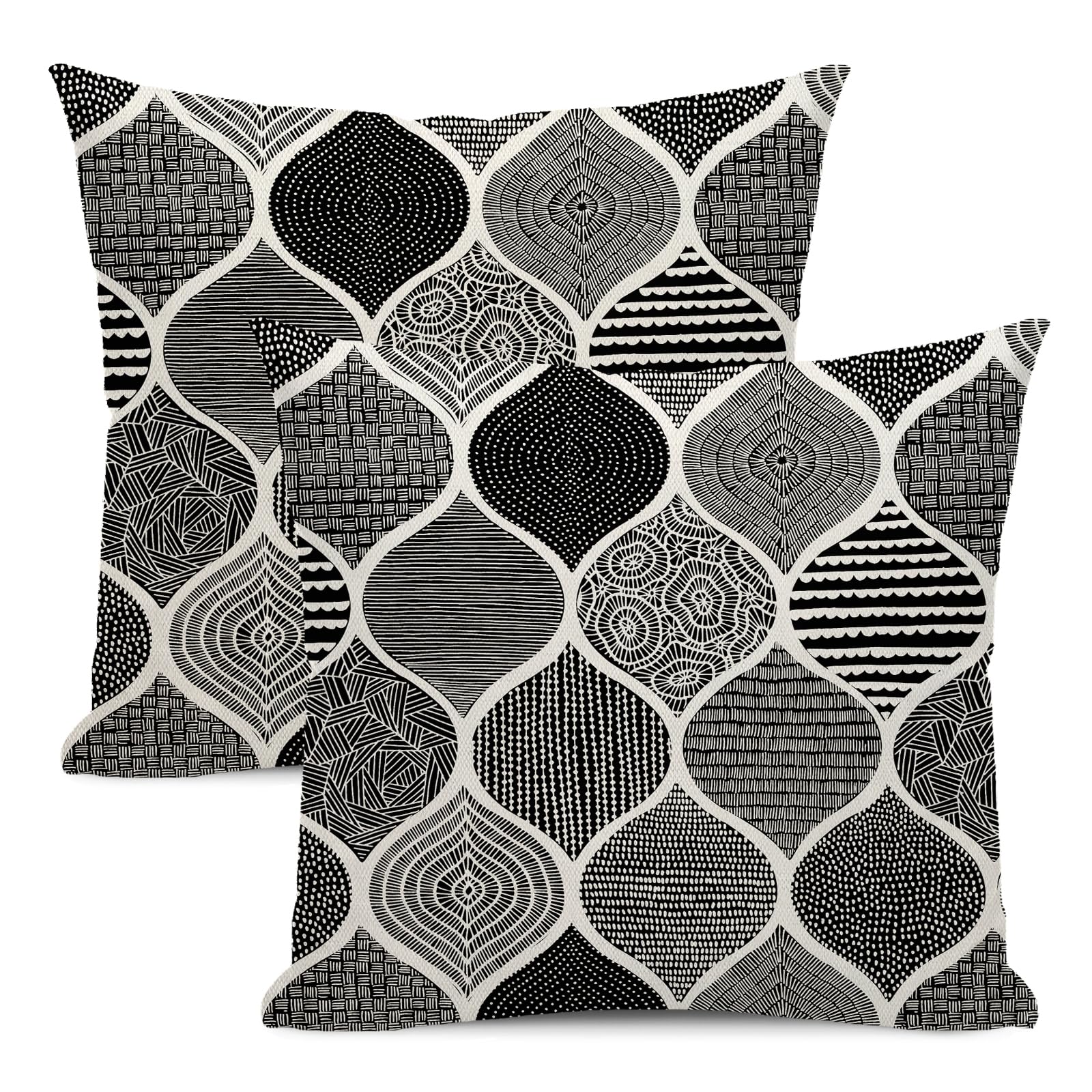 Boho Pillow Covers 18x18 Set of 2 Black Geometric Pattern Throw Pillow Covers Outdoor Decoration Modern Abstract Bohemian