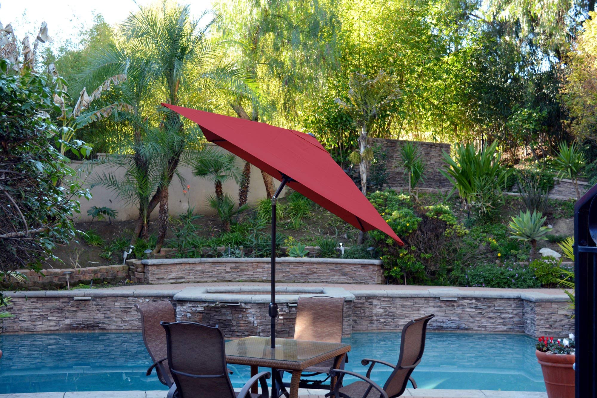 Jeco Aluminum Patio Market Umbrella Tilt with Crank, Fabric & Black Pole, Burgundy, 6.5' x 10' : Patio, Lawn & Garden