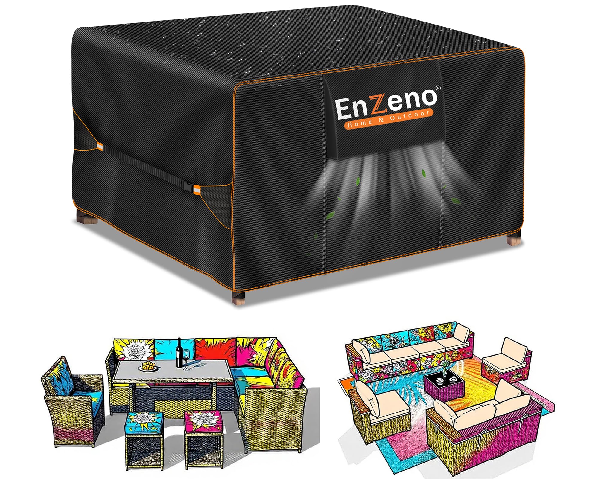 Enzeno Outdoor Garden Furniture Covers - Waterproof with Air Vent, Patio Table and Chair Set Cover, Heavy Duty Oxford Fabric 200X160X74cm — view 28