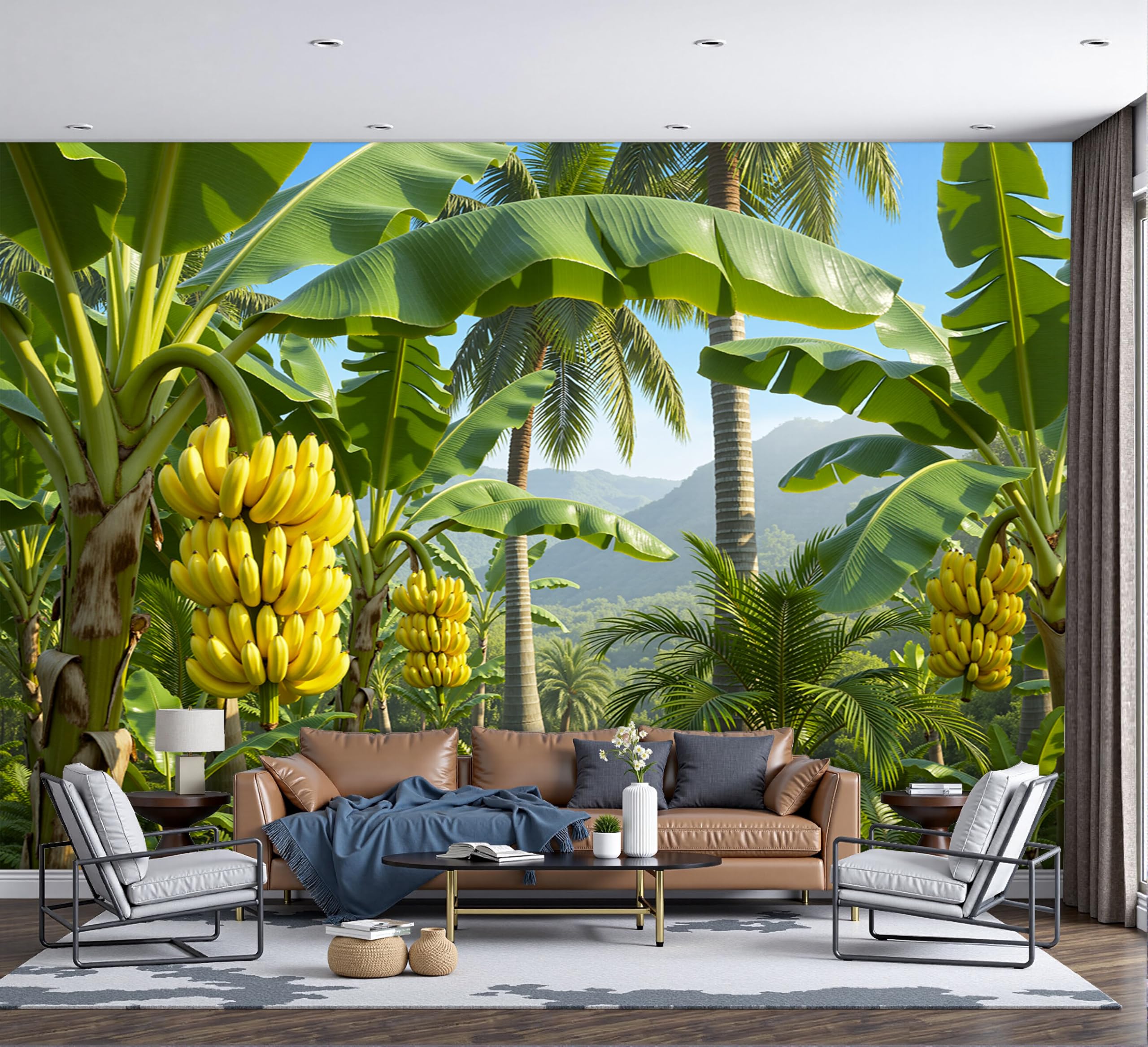 Papier peint feuilles de palmier bananier et tapisserie photo paysage tropical 200X140