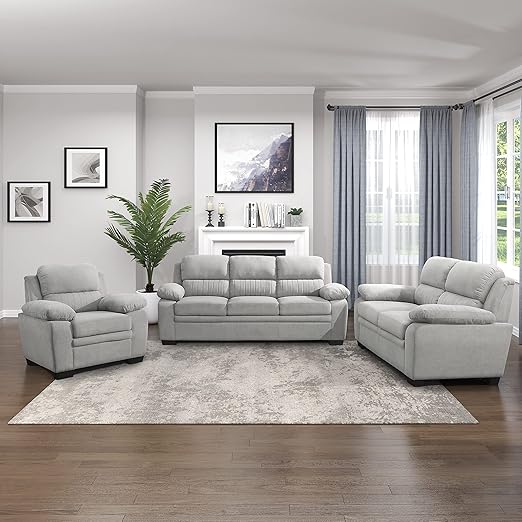 Lexicon Vega 3Piece Living Room Sofa Set, Light Gray