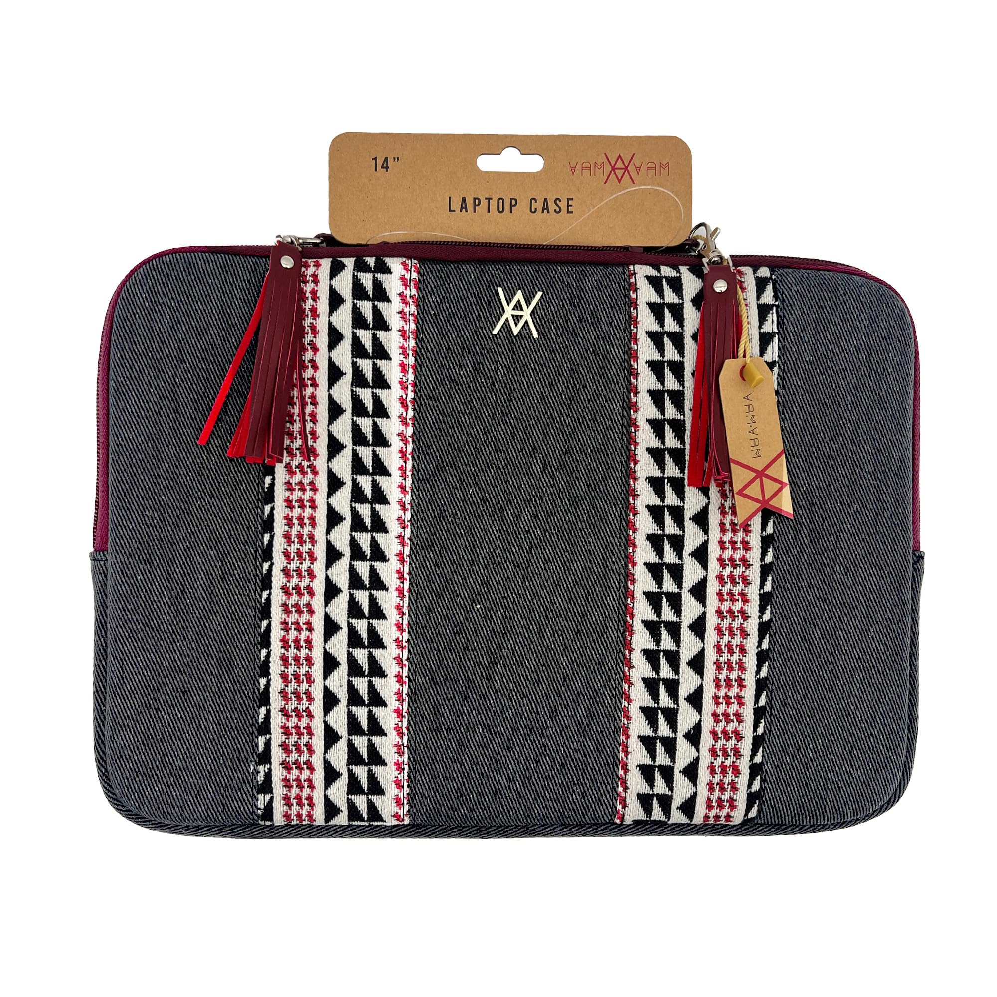 WONDEE 13 to 14 Inch Laptop Sleeve Case with Decorative Embroidered Fabric Stripe Ethnic Style – Laptop Sleeve for Macbook Pro and Air 13/14 Inch Padded and Reinforced with Zipper