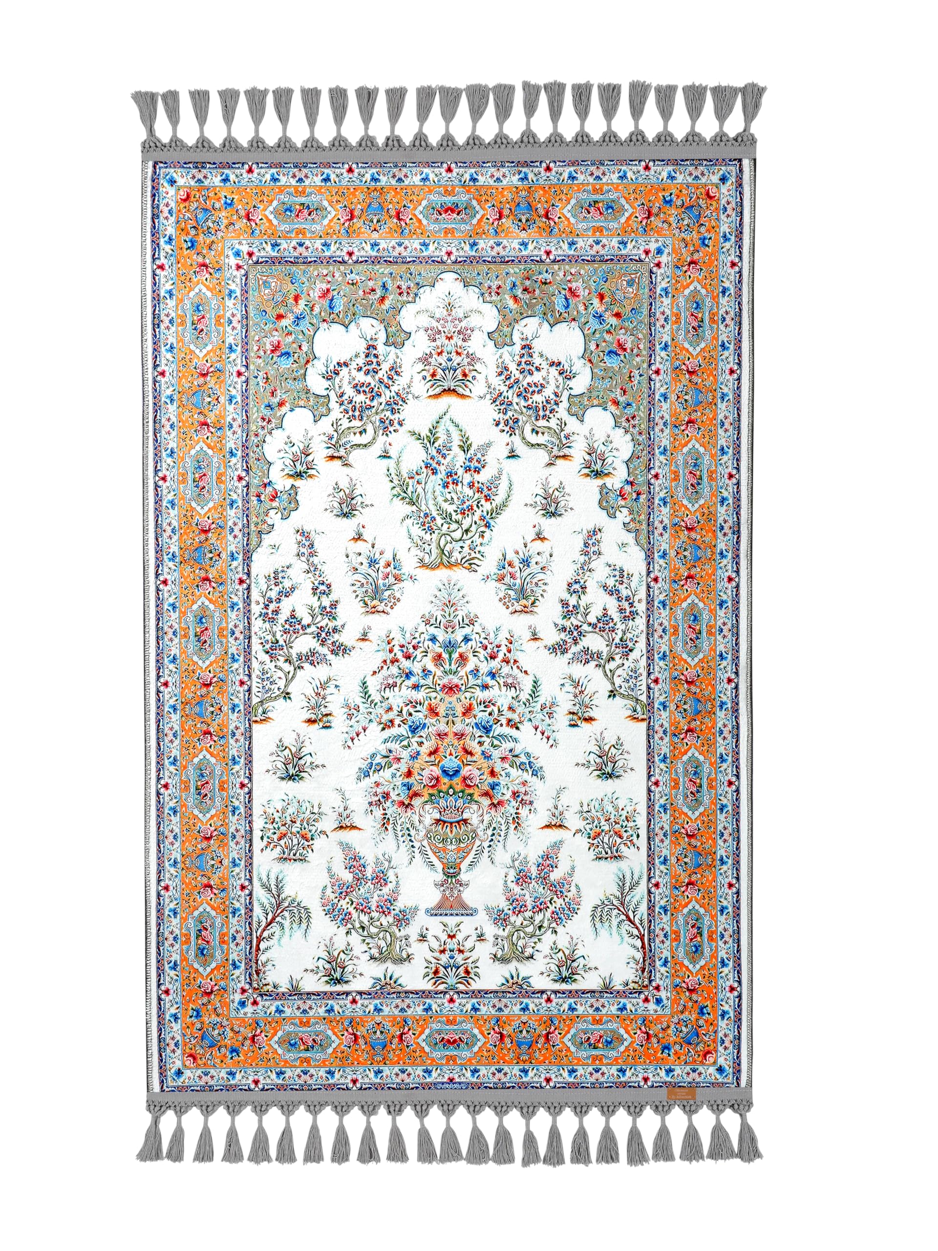 Alfombra de oración turca allmode homestyle con flecos grises