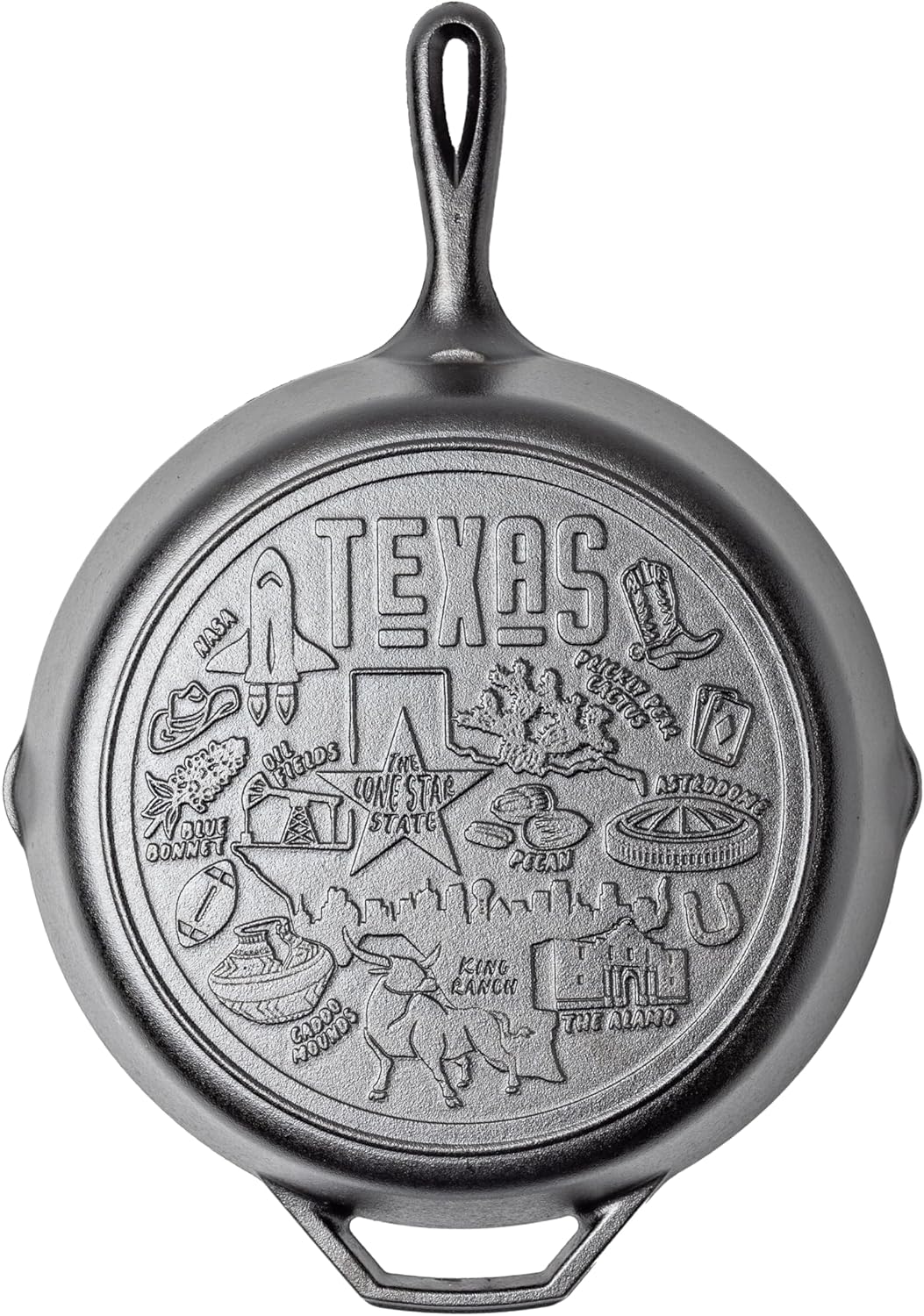 Lodge 12 Inch Cast Iron Skillet – Pre-Seasoned Frying Pan with Teardrop Handle – Oven, Stovetop, Grill & Campfire Use – Made in USA – Non-Toxic, Even-Heating Cookware – Texas