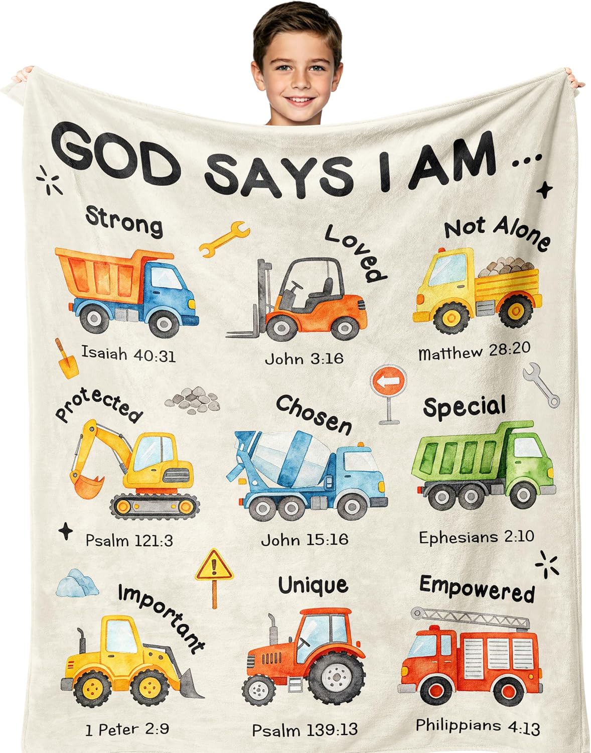 Nicetous Baptism Gifts for Boys, Construction Truck Blanket 40x50in
