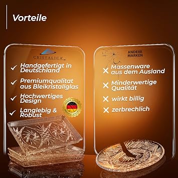 CRISTALICA Serving Plate Premium Lead Crystal 28 x 14 cm Rectangular Cake Plate Handmade in Germany Glass Cake Plate Serving Plate Large Transparent 2 cm Height