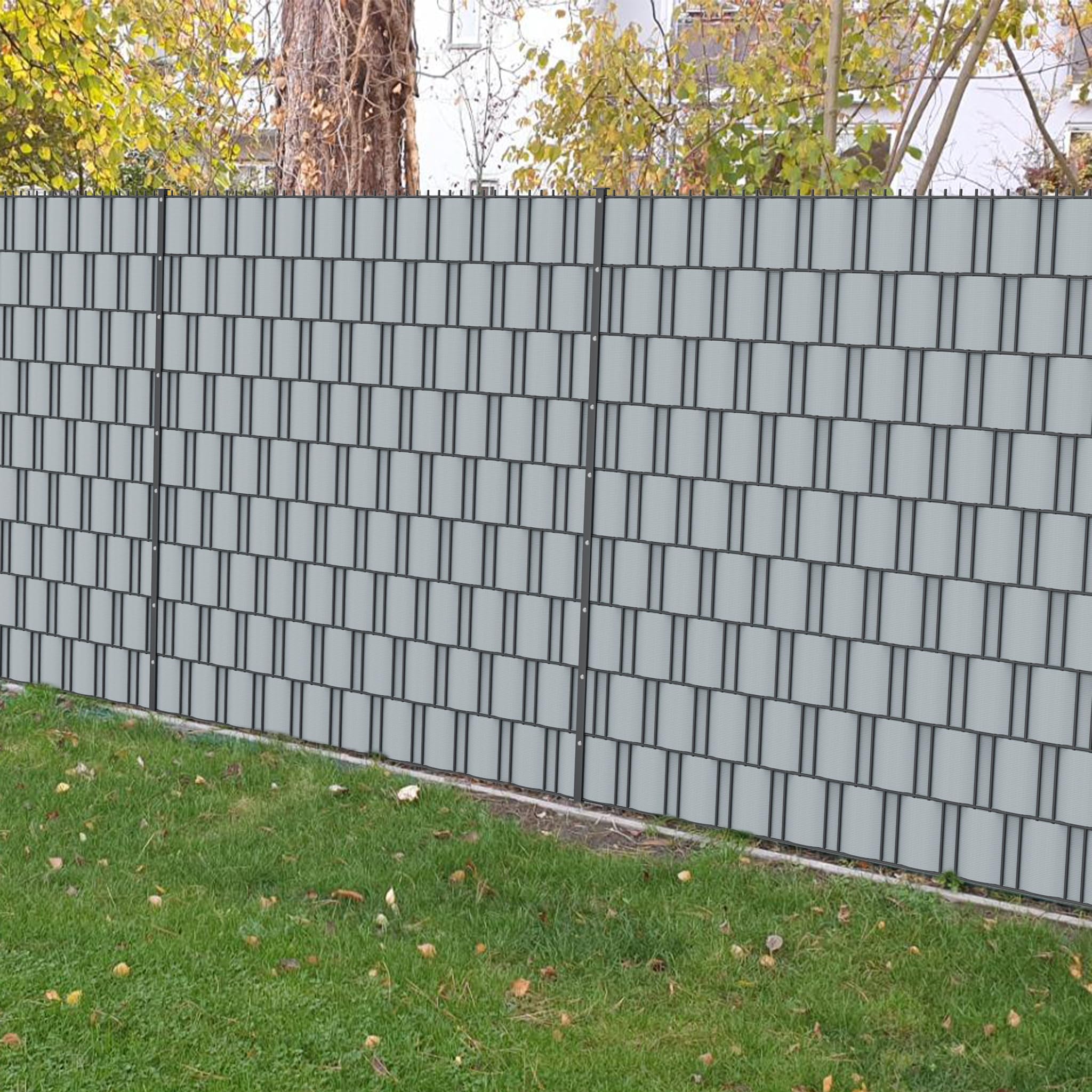 XMTECH Sichtschutzstreifen Hart-PVC Doppelstabmatten 2,5m 30 Stück Grau | Schützt vor Blicken und Sonne, UV-beständig sowie wetterfest für Garten, Balkon und Terrasse im Außenbereich