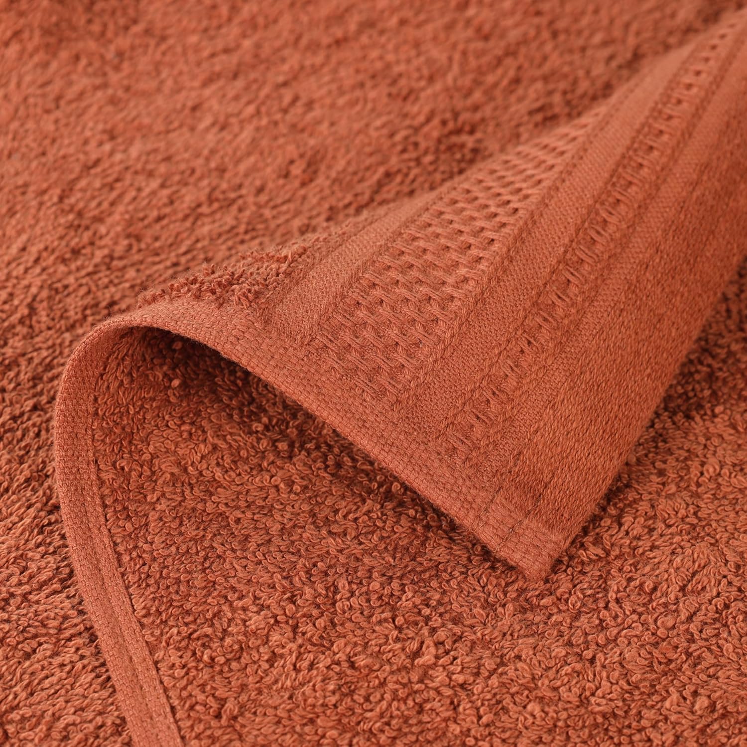 Superior Honeycomb Cotton Medium Weight Towels, for Guest Bath, Master Bathroom, Shower, Quick Dry, Adults, Home Essentials, Textured Waffle Border, Towel Set, Bath Towels, Set of 4, Rust