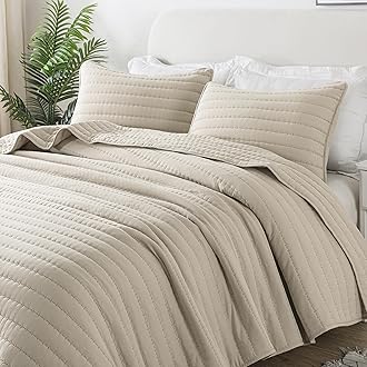 ROARINGWILD Neutral Beige Queen Size Quilt Bedding Sets with 2 Pillow Shams, Full Lightweight Soft Bedspread Coverlet, Quilted Blanket Thin Comforter Bed Cover for All Season, 3 Pieces, 90x90 inches
