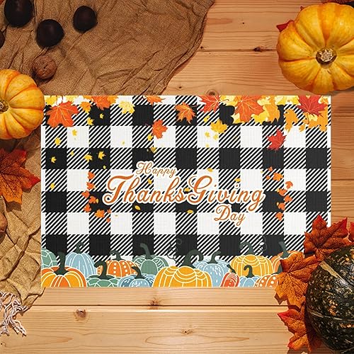 Miniatura 8 de Juego de 4 manteles individuales de cloruro de polivinilo (PVC) con hojas de arce y calabaza otoñal para mesa de comedor, impermeables, decoración