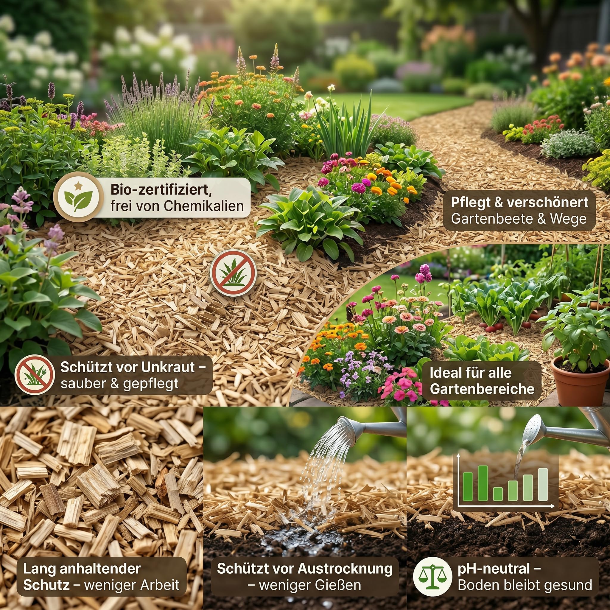 MISCANTHUS WIEDEMANN® | 120 Liter Ballen Bio Miscanthus Gartenmulch | Umweltfreundlicher Mulch für Gartenbeete und Gartengestaltung | Alternative zu Rindenmulch und Hackschnitzel