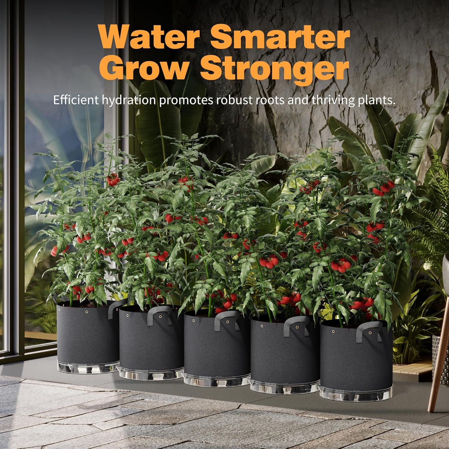 Self-Watering Grow Bags, 5-Pack 5 Gallon 420G Thick Nonwoven Fabric Pots with Reinforced Handles and Multi-Purpose Rings, for Low Stress Plant Training Fruits, Vegetables,and Flowers - Image 7