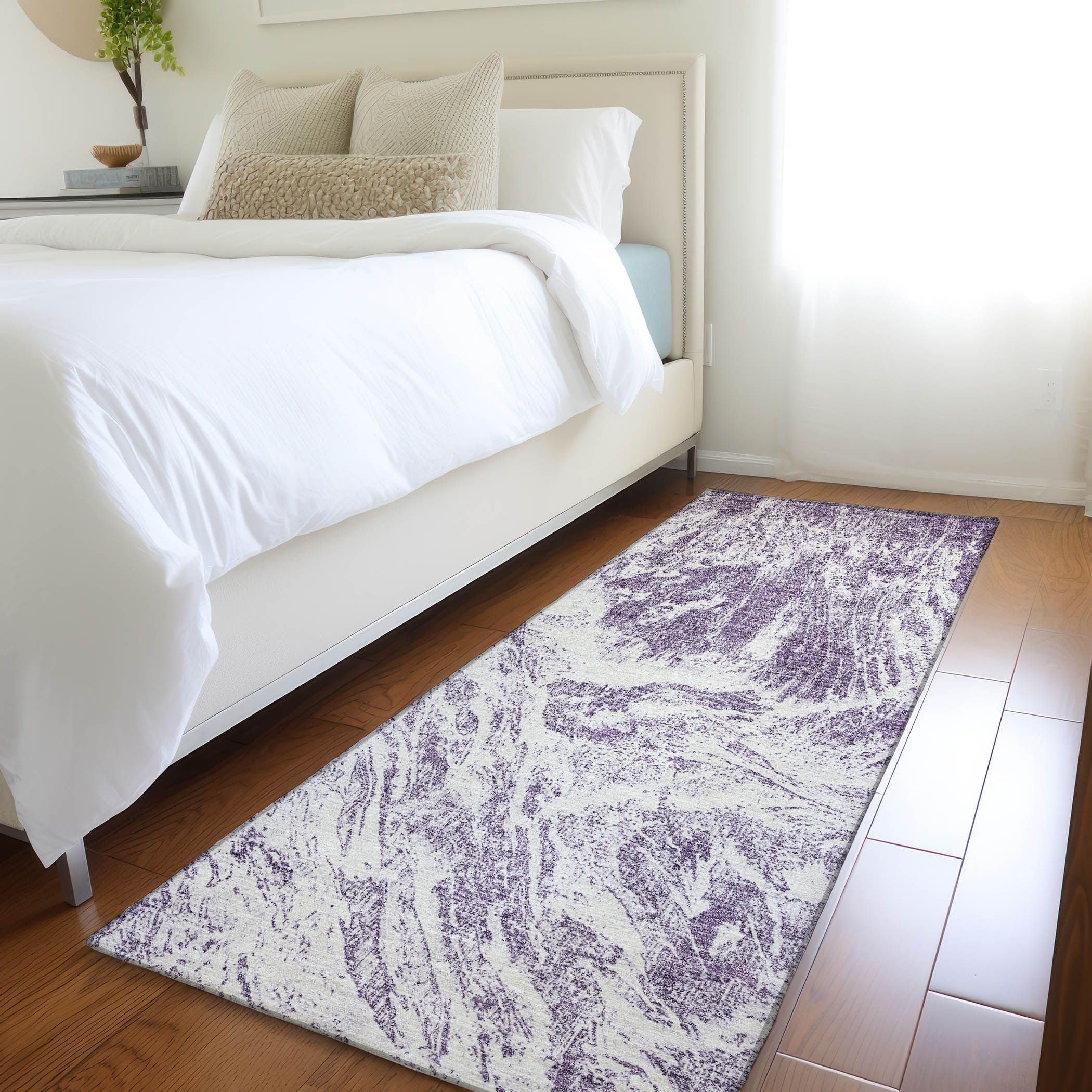 Addison Rugs Mayfield AMF971 Purple 2'3" x 7'6" Indoor Premium Machine Washable Runner Rug, Silky Soft, Easy Clean, Non Shedding, Bedroom, Living Room