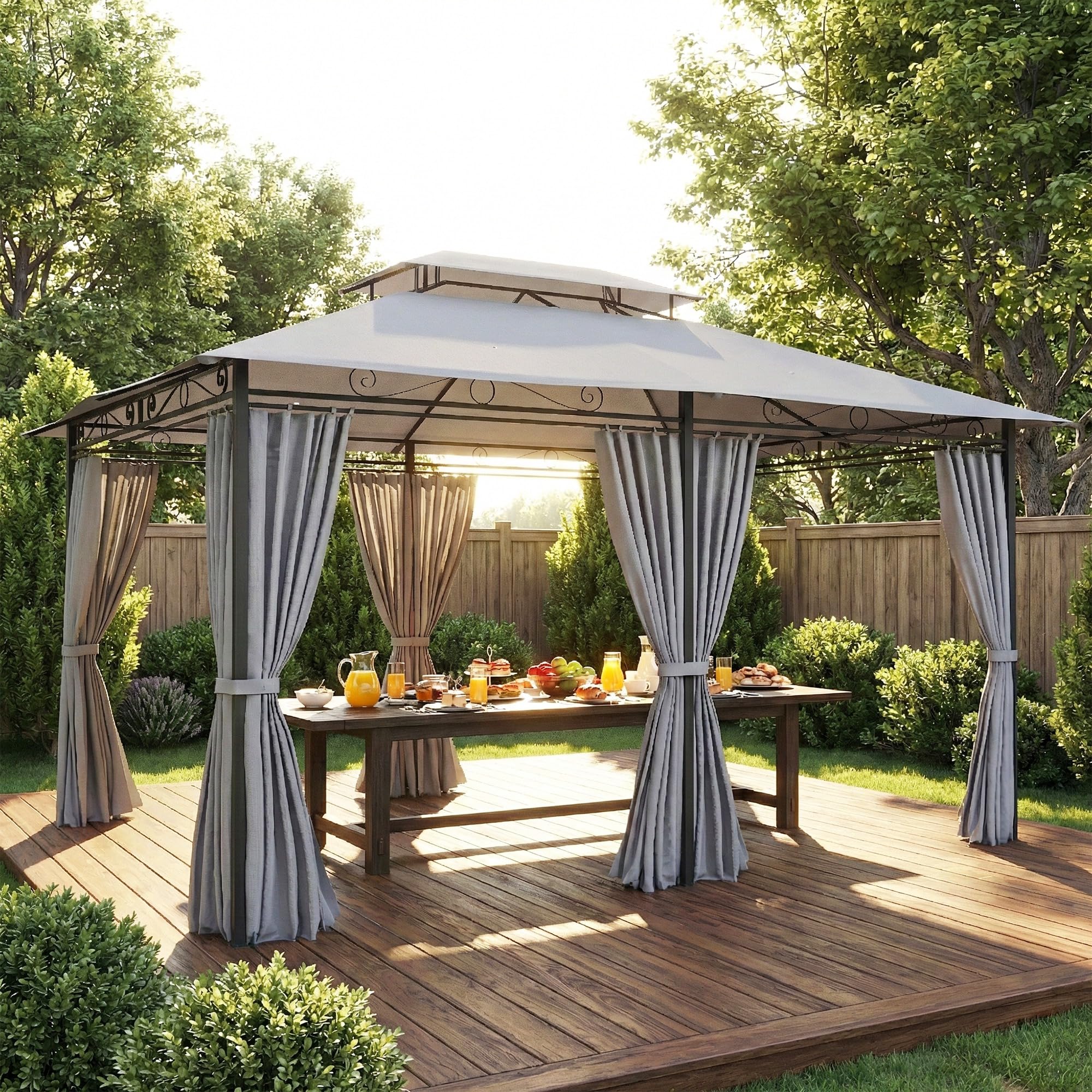 Outsunny Cenador para Jardín 3x4 m, Pabellón de Jardín, Gazebo con Doble Techo, 6 Paredes Laterales, Estructura Metálica, Drenaje, Carpa para Exterior, Terraza, Patio, Gris Oscuro