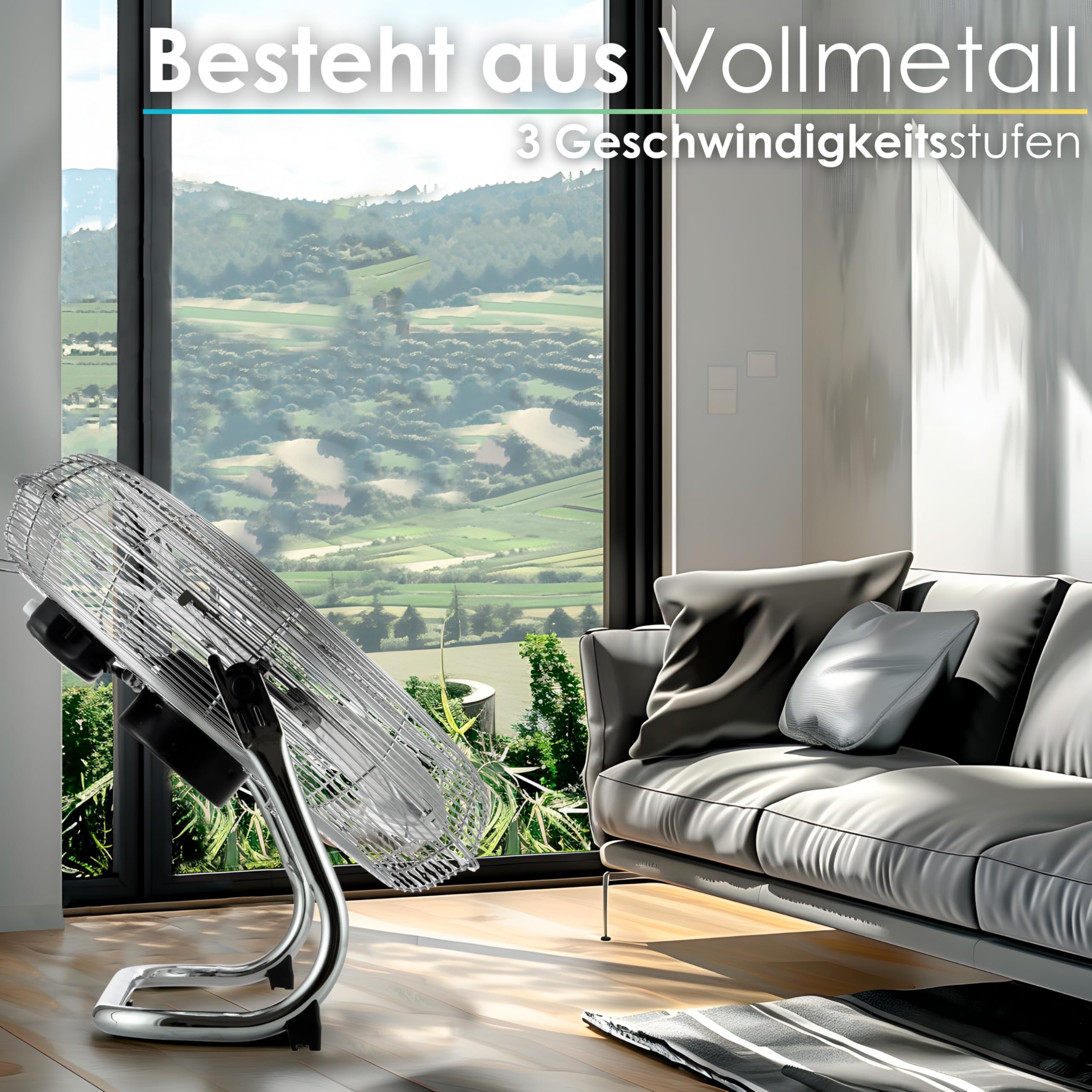 Echos Bodenventilator 46 cm 102 m³/min 1250 U/min 3 Geschwindigkeitsstufen Vollmetall
