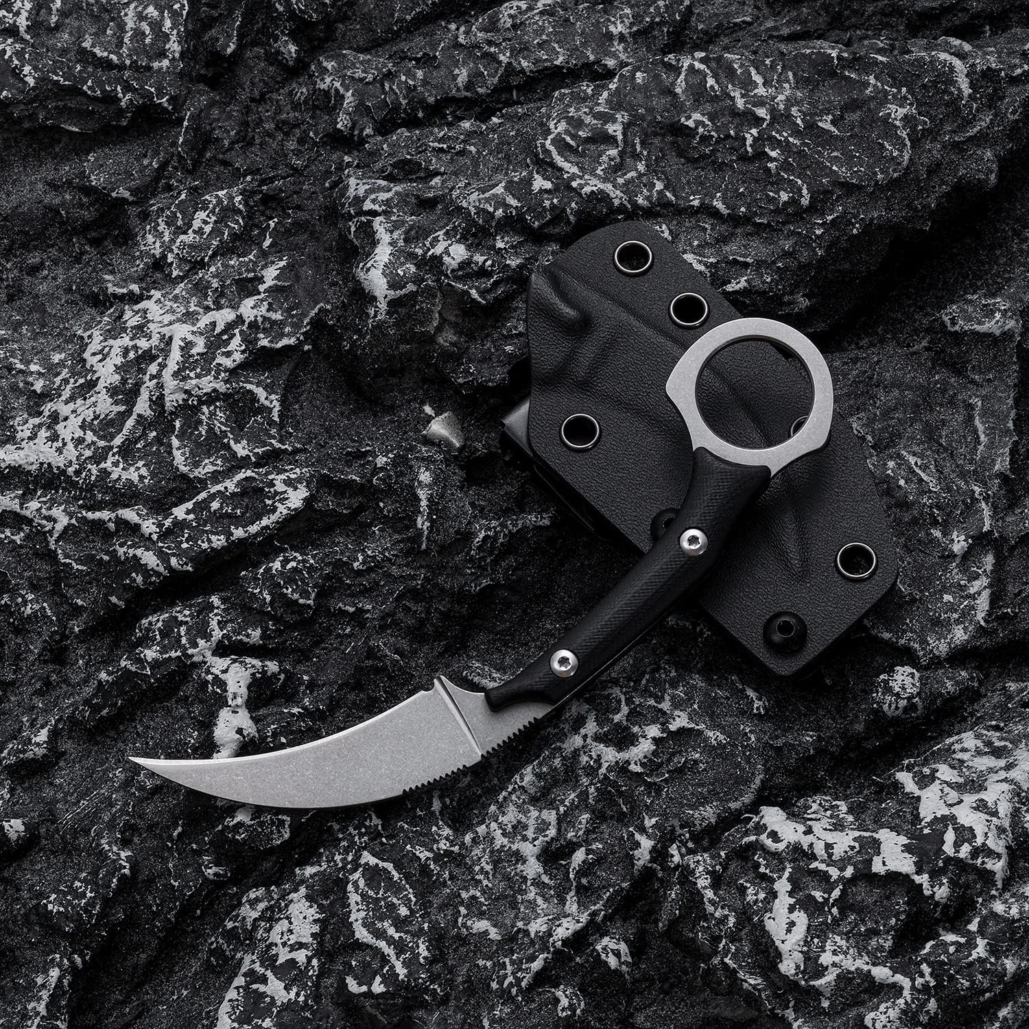 Fixed Blade Knife, D2 Stonewashed Steel Blade G10 Handle, Tactical EDC sharp Claw Knife, Utility Knife for Outdoor Survival Hiking Camping with Kydex Sheath OK1213 (Silver)